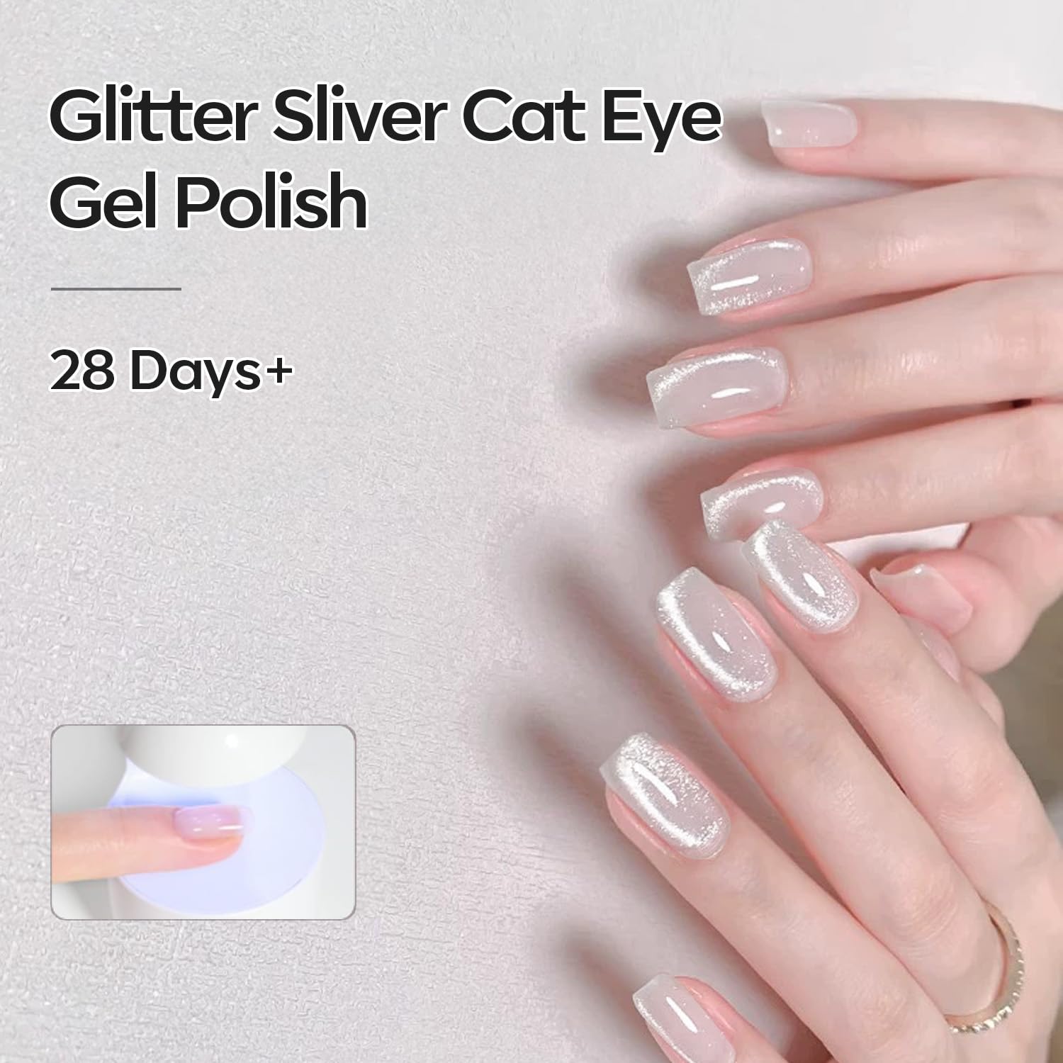 modelones 15 ML Silver Cat Eye Gel Nail Polish with 15ML Glitter Gel Top Coat - Image 3