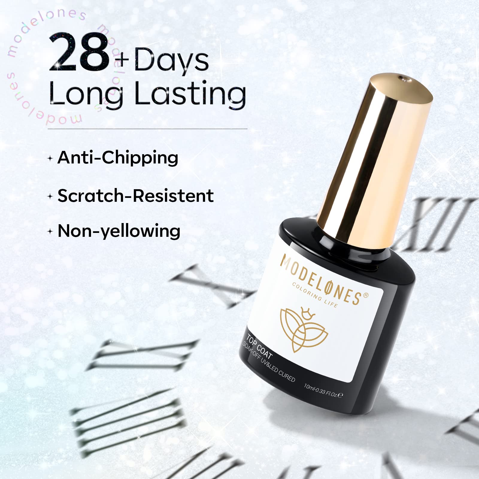 modelones 15 ML Silver Cat Eye Gel Nail Polish with 15ML Glitter Gel Top Coat - Image 8