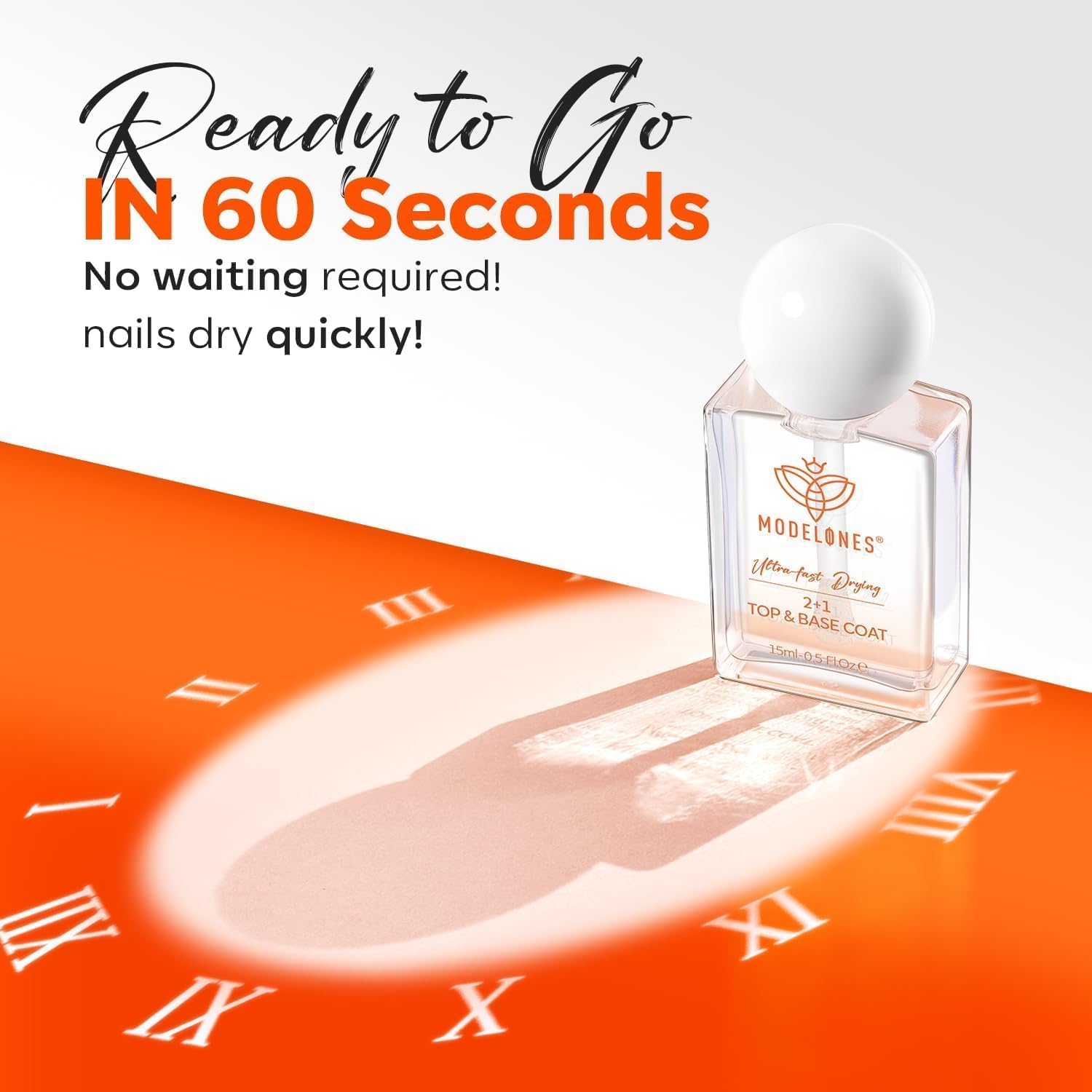 modelones 3 IN One Nail Polish Base Top Coat Nail Strengthener and Growth, 15 ml Quick Dry Clear Nail Lacquer Long Last Shine Chip Fade Resistant Nails Protect Care, Gift for Women Girls 0.5 Fl Oz - Image 4