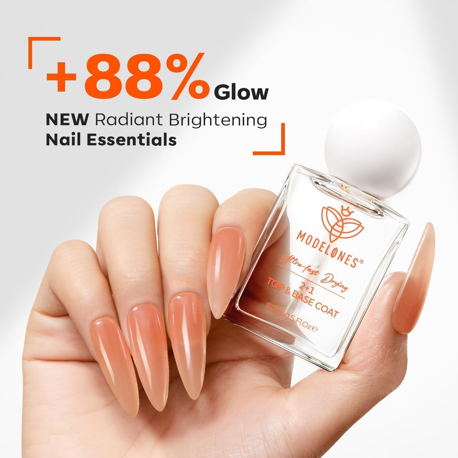 modelones 3 IN One Nail Polish Base Top Coat Nail Strengthener and Growth, 15 ml Quick Dry Clear Nail Lacquer Long Last Shine Chip Fade Resistant Nails Protect Care, Gift for Women Girls 0.5 Fl Oz - Image 8