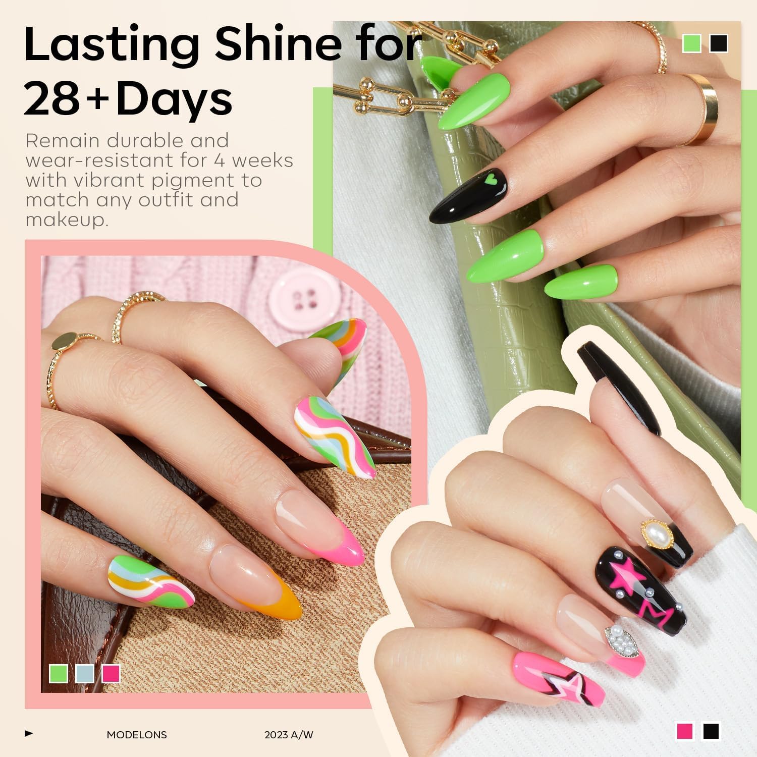 modelones 32 PCS Gel Nail Polish Set, 28 Colors Red Nude Green Blue Gel Polish with No Wipe Base Coat, Glitter & Glossy & Matte Top Coat Soak Off LED Nail Art Kit Salon at Home - Image 3