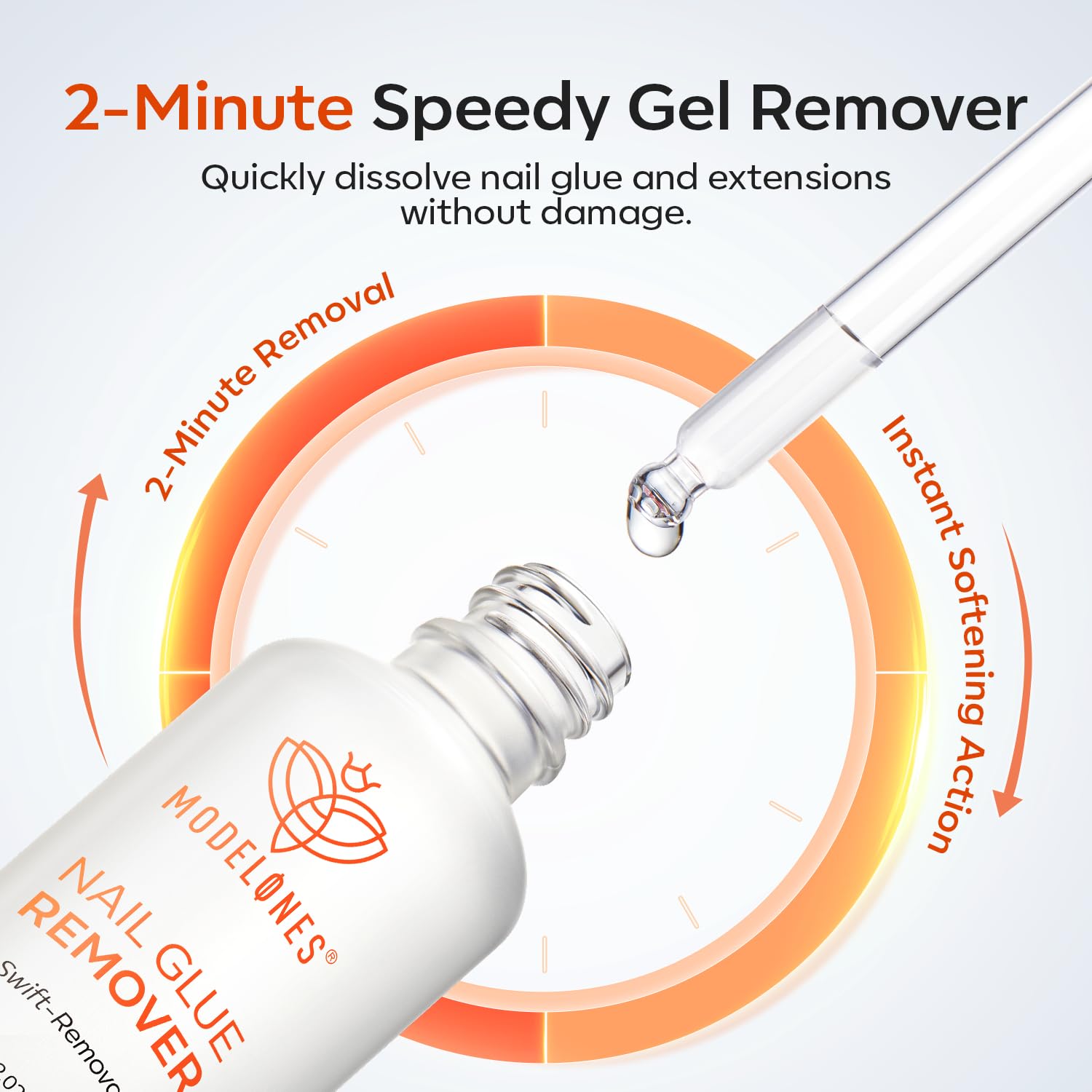 Modelones 50 ML Nail Glue Remover for Base Coat Press On Nails, Upgrade Clear Stick On Nails Remover for Acrylic Tips, Nail Polish Remover with Wood Stick - Image 3