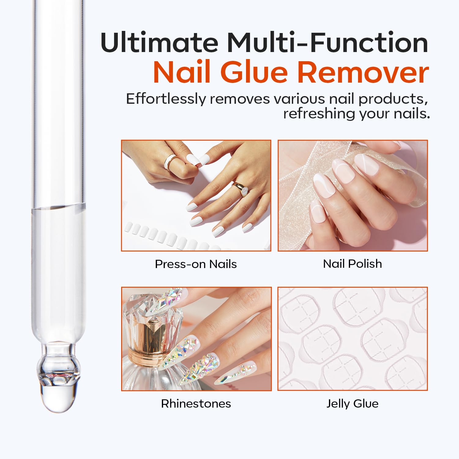 Modelones 50 ML Nail Glue Remover for Base Coat Press On Nails, Upgrade Clear Stick On Nails Remover for Acrylic Tips, Nail Polish Remover with Wood Stick - Image 4