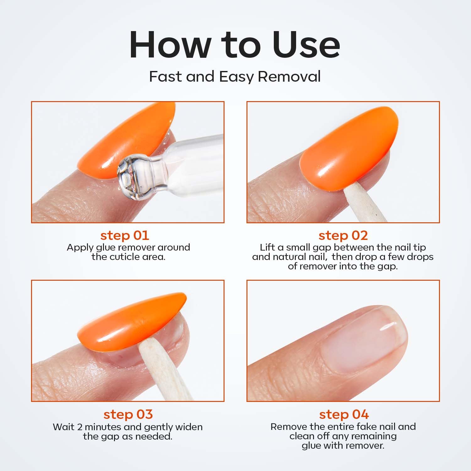 Modelones 50 ML Nail Glue Remover for Base Coat Press On Nails, Upgrade Clear Stick On Nails Remover for Acrylic Tips, Nail Polish Remover with Wood Stick - Image 8