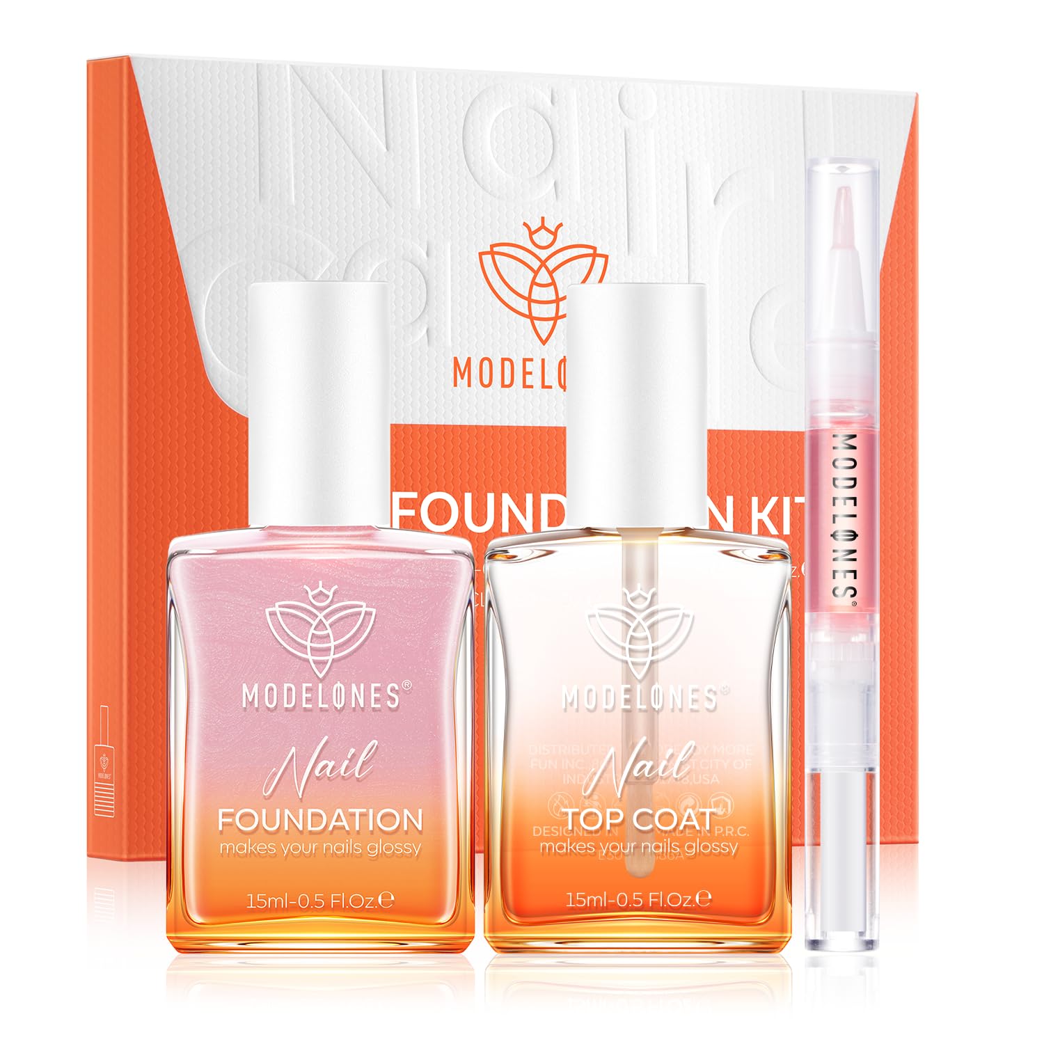 modelones 9Pcs Nail Repair Concealer with Nail Art Brush Set, Natural Nail Polish Foundation with Top Coat & Cuticle Oil - Image 3