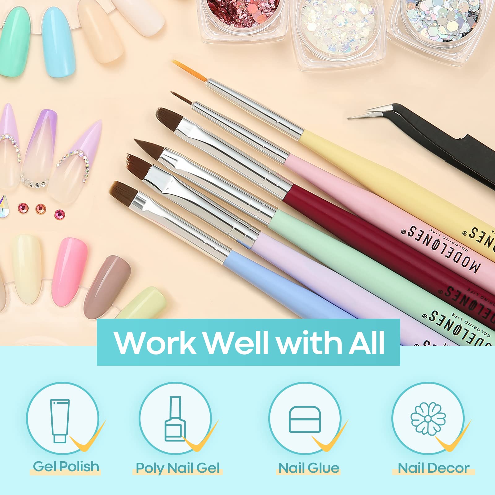 modelones 9Pcs Nail Repair Concealer with Nail Art Brush Set, Natural Nail Polish Foundation with Top Coat & Cuticle Oil - Image 4