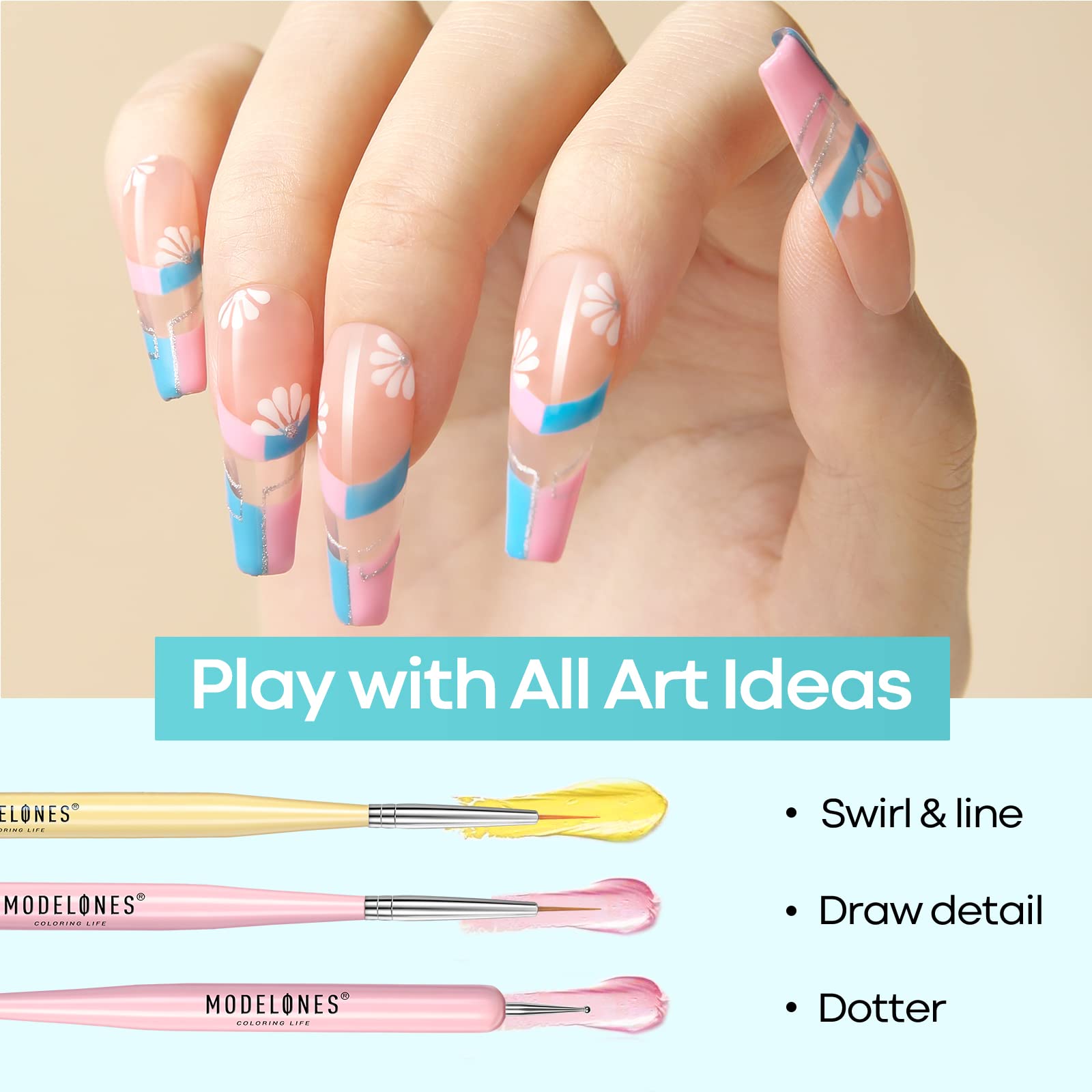 modelones 9Pcs Nail Repair Concealer with Nail Art Brush Set, Natural Nail Polish Foundation with Top Coat & Cuticle Oil - Image 6