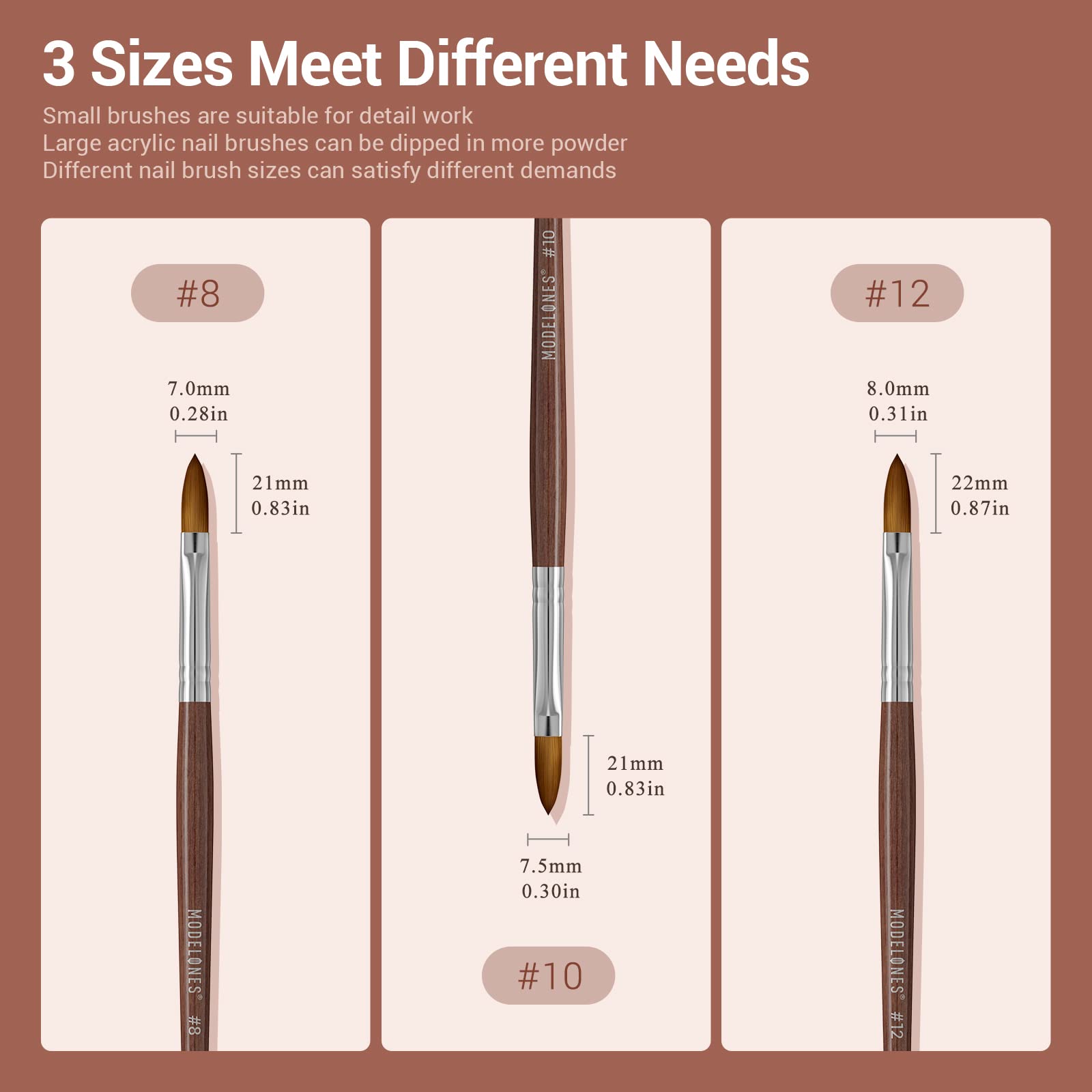 MODELONES Acrylic Nail Brush 100% Pure Kolinsky Hair Bristles Oval Crimped Shaped Sturdy Wooden Handle Acrylic Powder Nail Art Brush Professional Manicure Pedicure Size 8 - Image 5