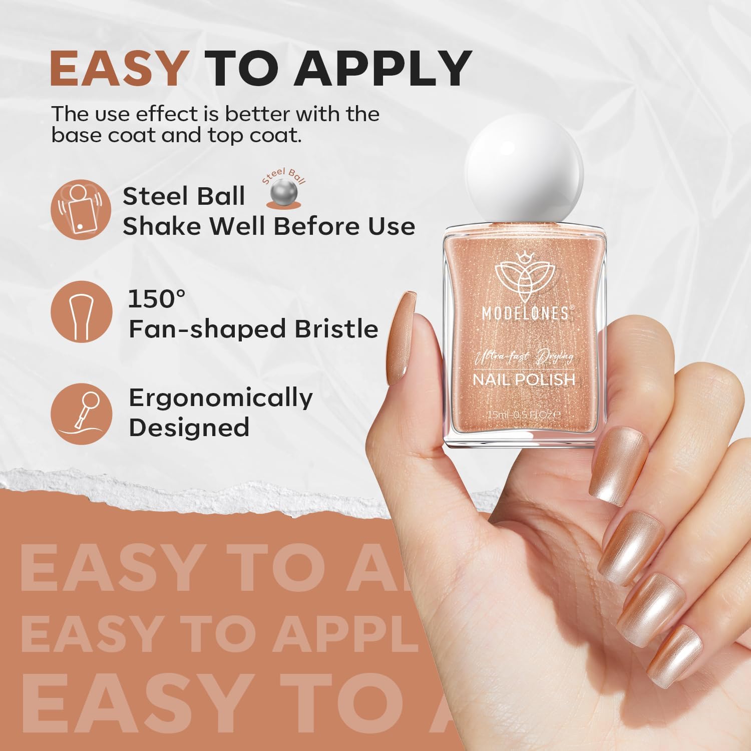 modelones Bronze Brown Nail Polish, 15 ml Metallic Brown Glitter Quick Dry Nail Lacquer Strengthener Long Last Shine Fingernail Toe Nail Art DIY Home Travel Manicure Gift for Women Girls 0.5 Fl Oz - Image 6