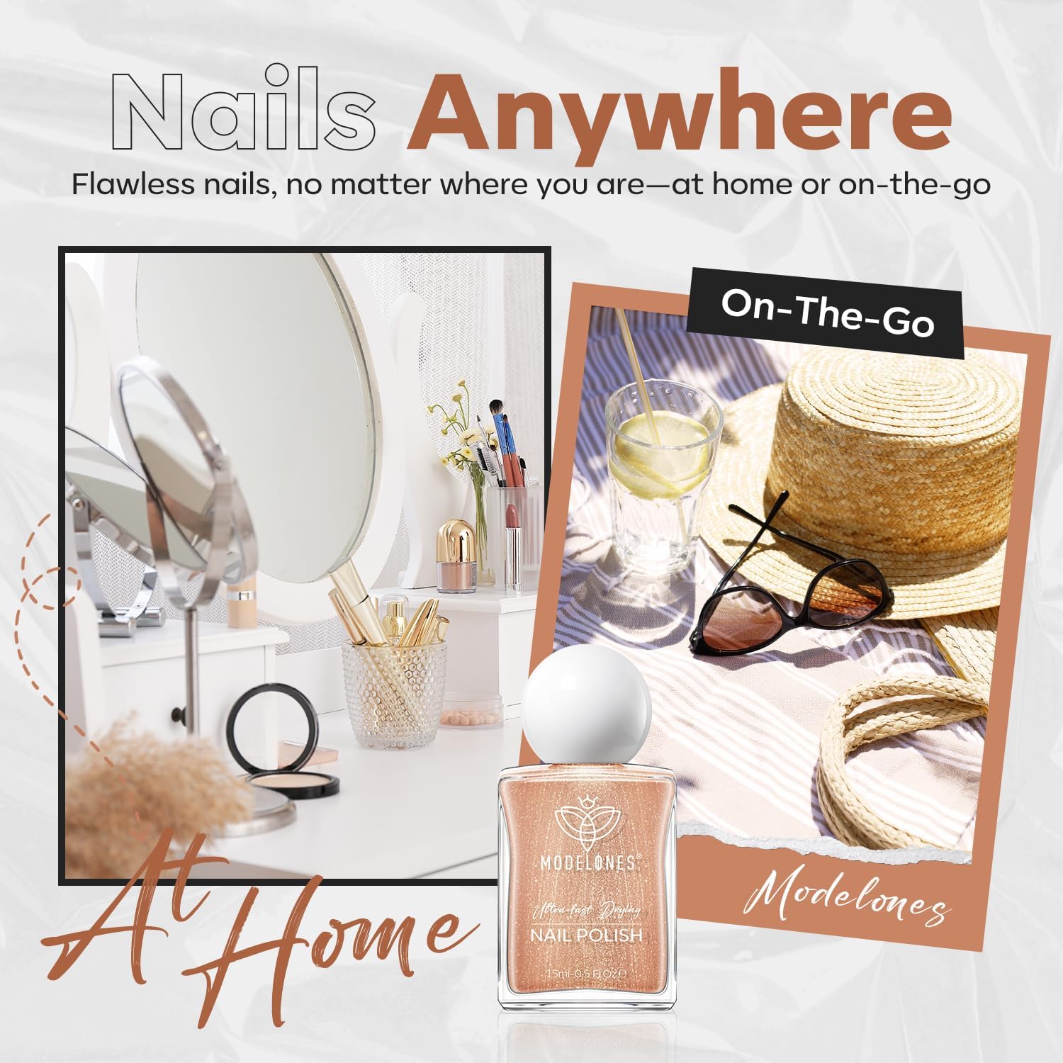 modelones Bronze Brown Nail Polish, 15 ml Metallic Brown Glitter Quick Dry Nail Lacquer Strengthener Long Last Shine Fingernail Toe Nail Art DIY Home Travel Manicure Gift for Women Girls 0.5 Fl Oz - Image 9