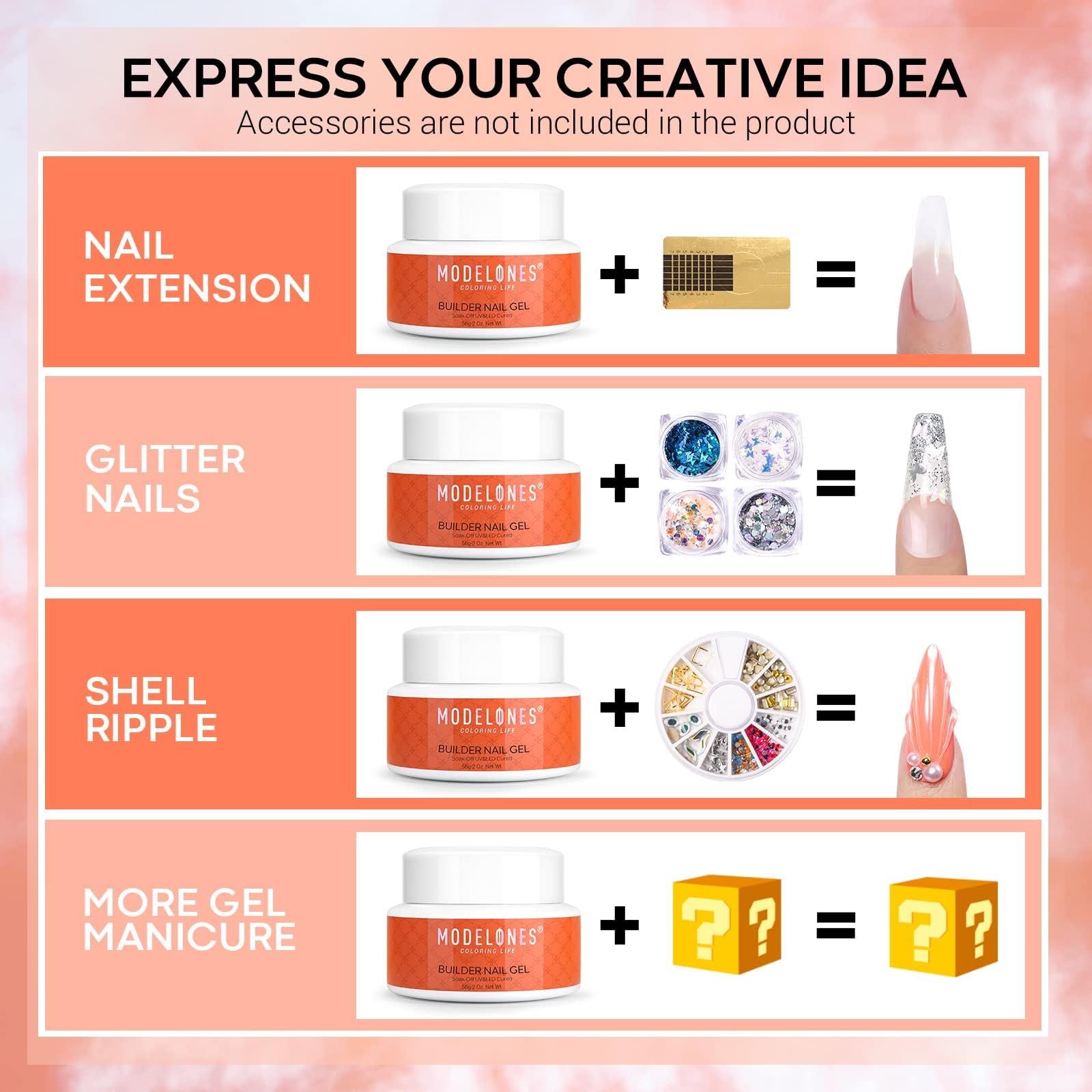 Modelones Builder Nail Gel Kit - Clear Extension Kit Hard Gel for Nails 2oz Strengthen Acrylic Manicure Art Set with 100PCS Dual Forms and Dual-use Acrylic Brush Professional DIY at Home - Image 3