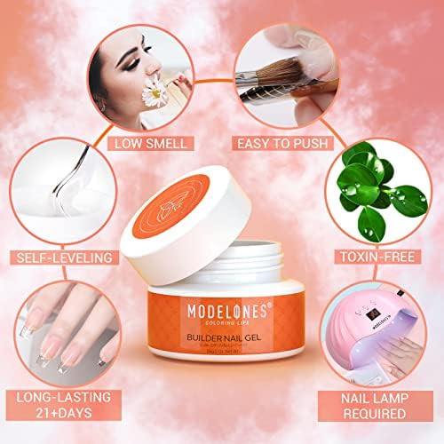 Modelones Builder Nail Gel Kit - Clear Extension Kit Hard Gel for Nails 2oz Strengthen Acrylic Manicure Art Set with 100PCS Dual Forms and Dual-use Acrylic Brush Professional DIY at Home - Image 4