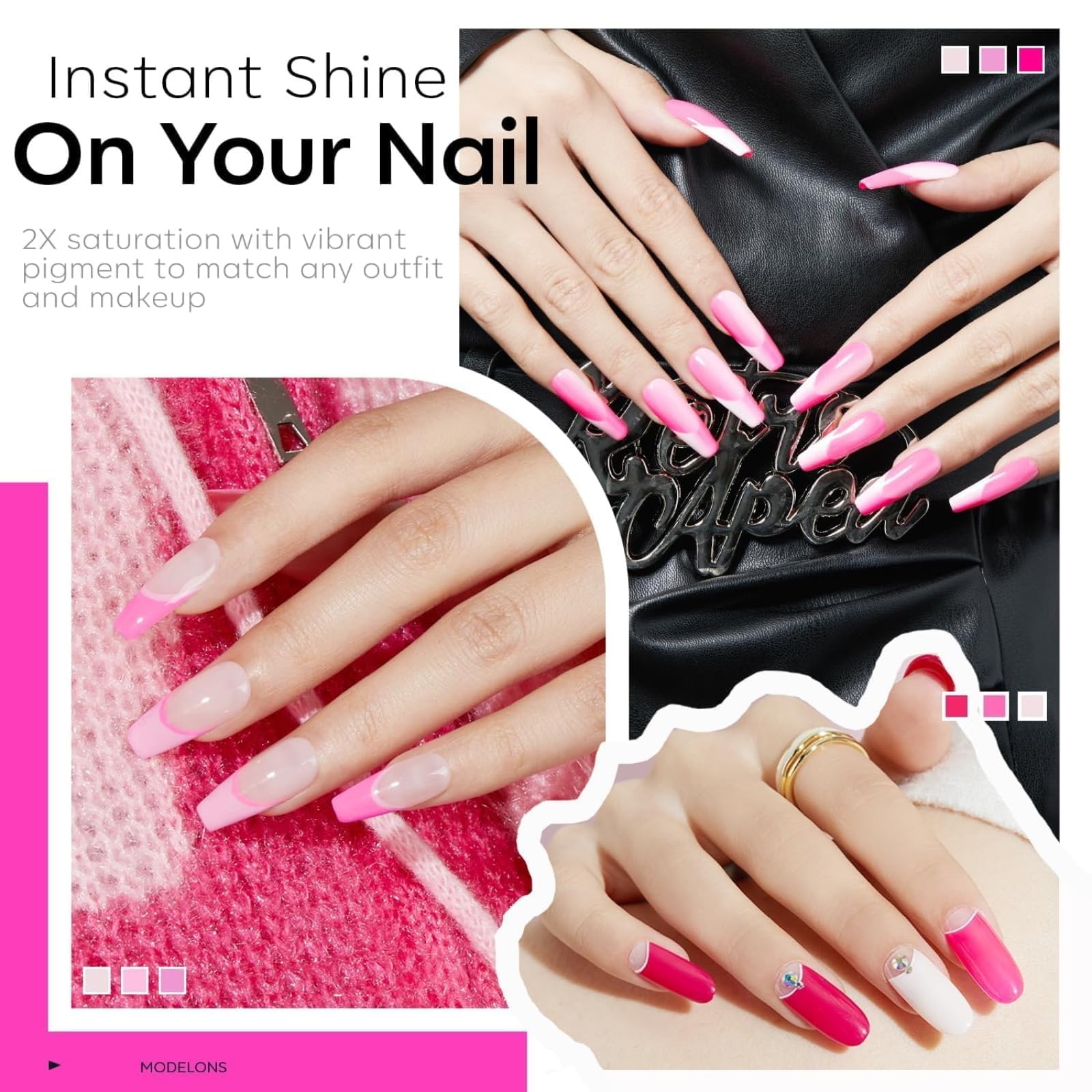 modelones 2PCS Hema-Free Gel Base and Top Coat Set with 6 Colors Pink Gel Nail Polish Set - Image 3