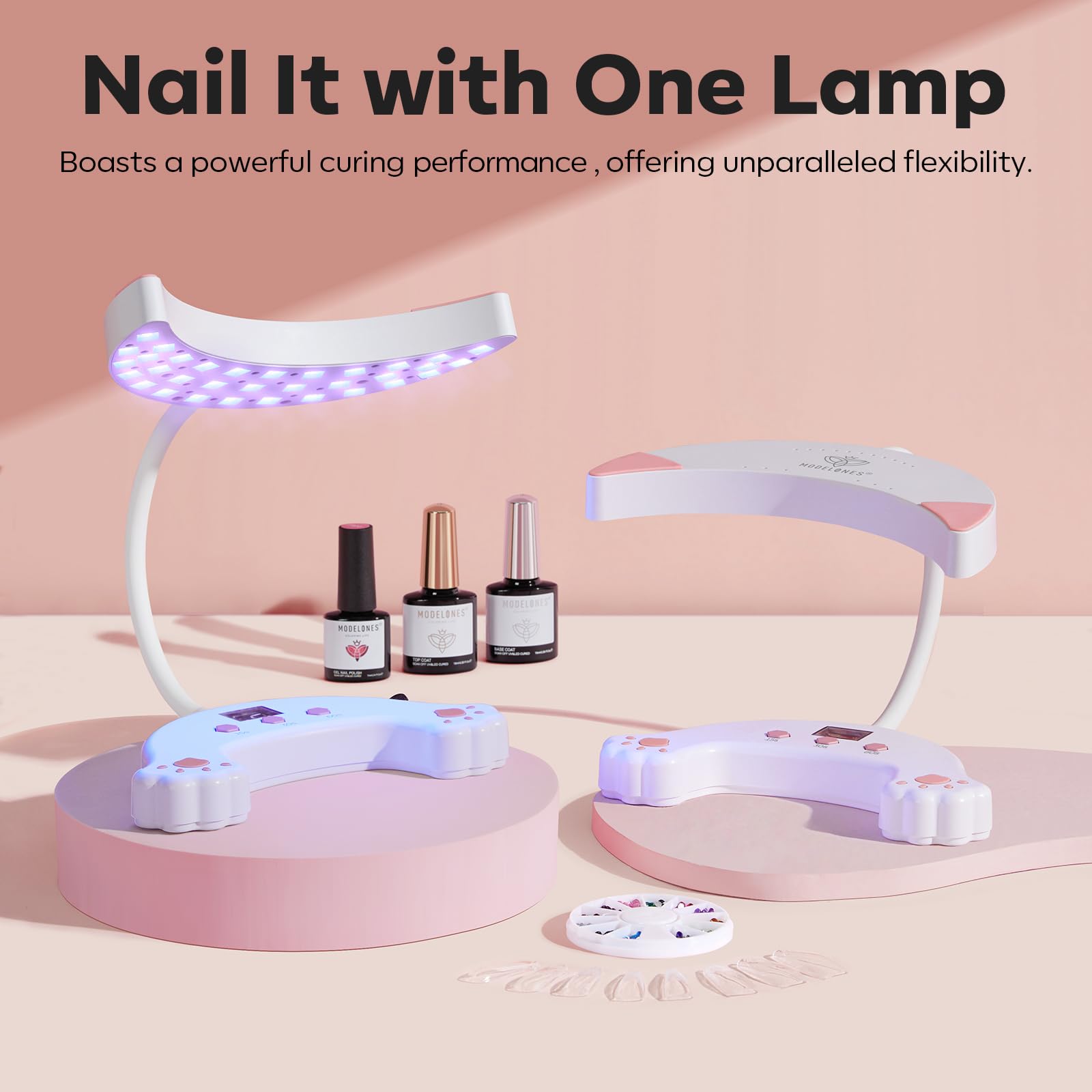 modelones Hema-Free Gel Base and Top Coat Set 2 Pcs & 48W U V LED Nail Lamp, Gooseneck U V Lamp - Image 5