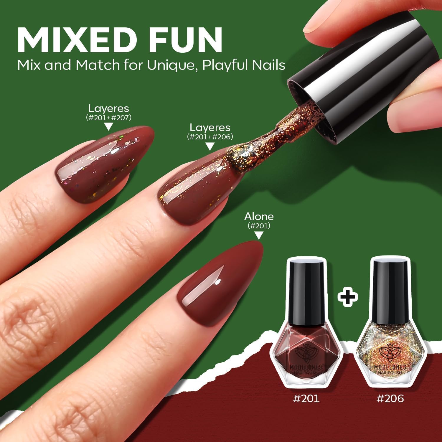 modelones Christmas Nail Polish Set 6 Colors, Red Green Pink Orange Glitter Quick Dry Mini Nail Lacquer Kit DIY Nail Art Manicure Gift for Women Girls ﻿ - Image 6