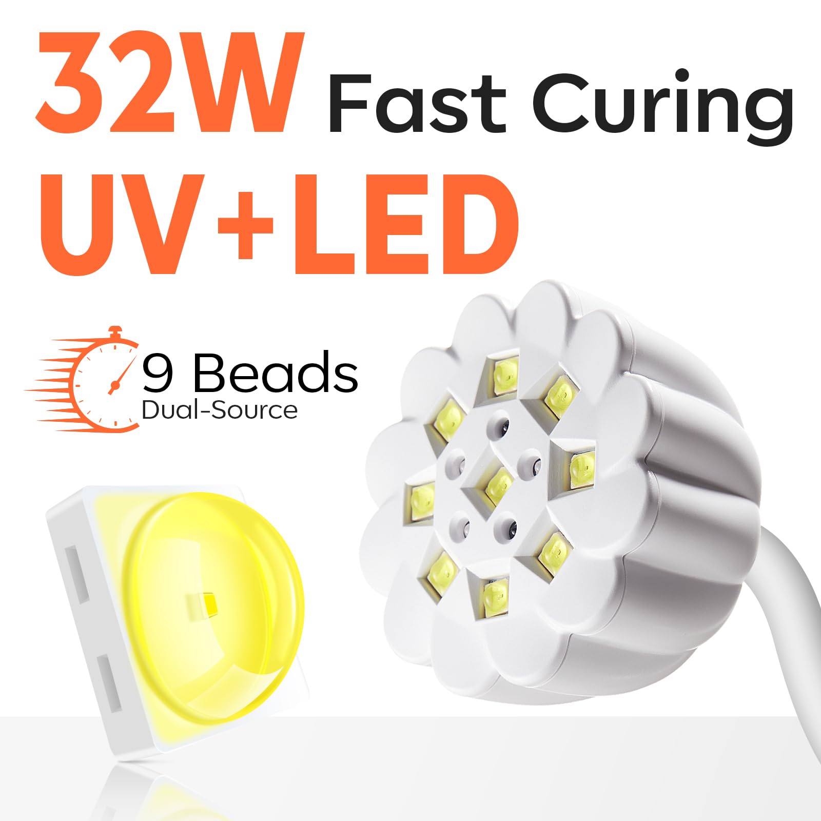 modelones Cordless UV Nail Lamp, Mini LED UV Light for Gel Polish Fake Nails Fast Curing Portable Gooseneck Lamp Nail Dryer Home DIY Manicure Kit 32W & 2000mAh 4 Timers - Image 3