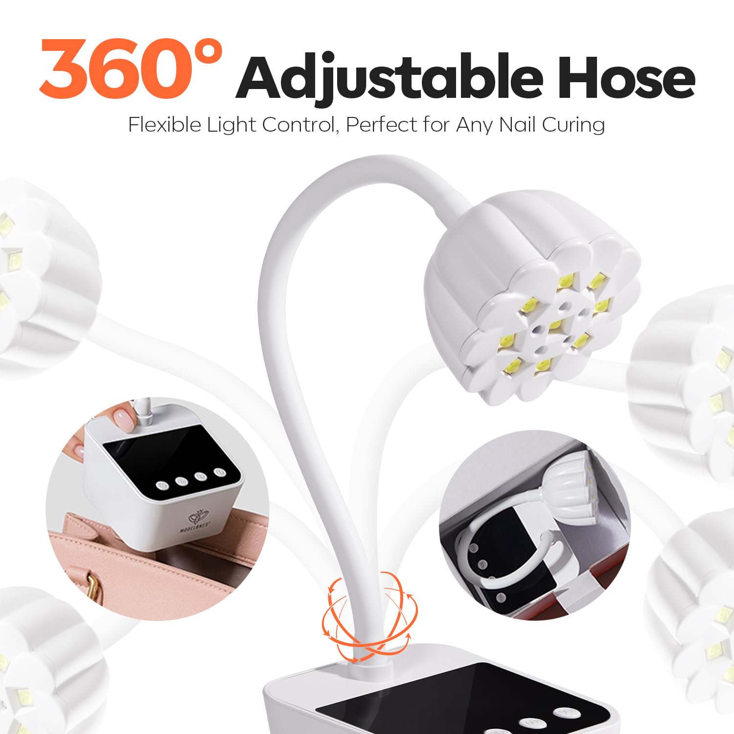 modelones Cordless UV Nail Lamp, Mini LED UV Light for Gel Polish Fake Nails Fast Curing Portable Gooseneck Lamp Nail Dryer Home DIY Manicure Kit 32W & 2000mAh 4 Timers - Image 7