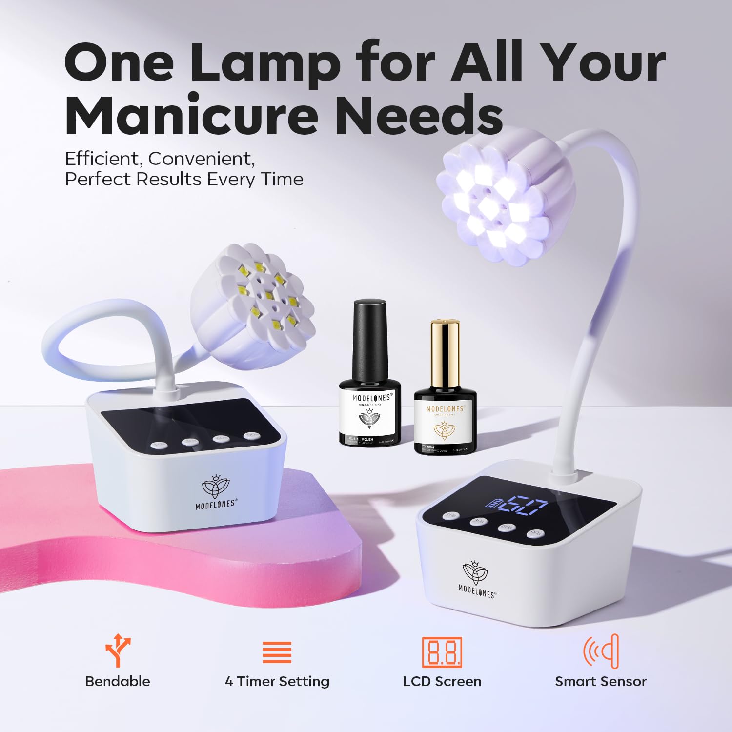 modelones Cordless UV Nail Lamp, Mini LED UV Light for Gel Polish Fake Nails Fast Curing Portable Gooseneck Lamp Nail Dryer Home DIY Manicure Kit 32W & 2000mAh 4 Timers - Image 8