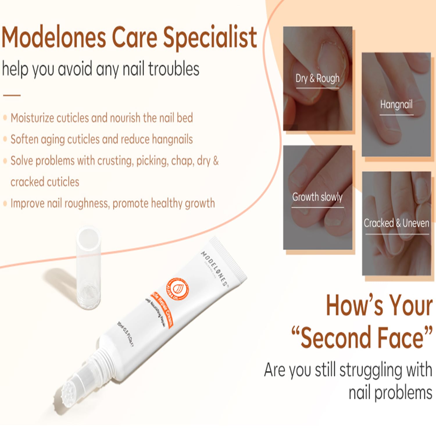 modelones Cuticle Cream, Ultra-Hydrating Nail Care for Damaged Nails Organic Jojoba Oil Vitamin E, Cuticle Non-greasy Dry Cracked Cuticles 15ML - Image 7