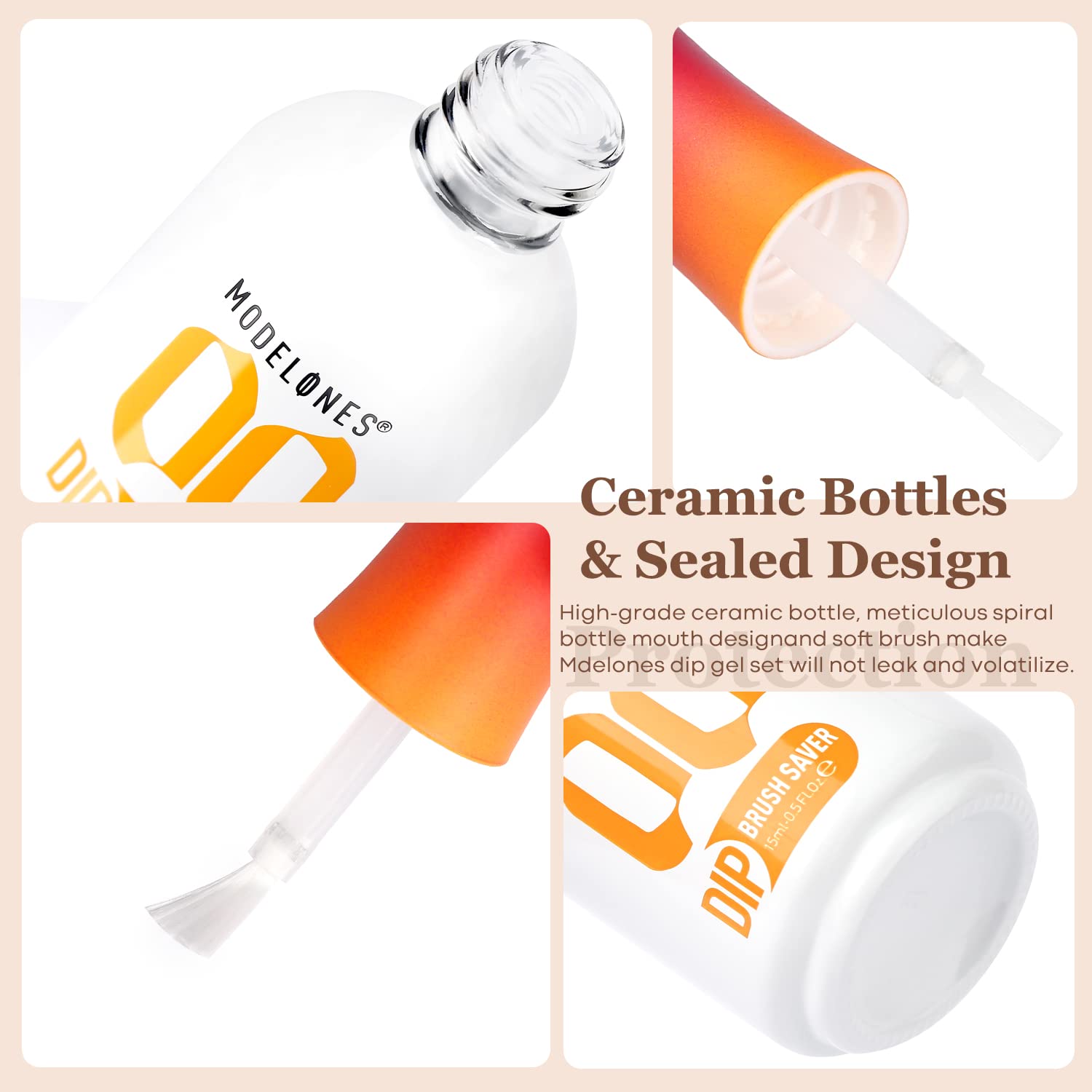 Modelones Dip Powder Liquid Set 4+4 Pcs, Dip Powder System Set with Base Coat/Top Coat/Activator/Brush Saver/Manicure Tools for Nail Kit Art DIY Salon - 15ml/0.5oz - Image 7