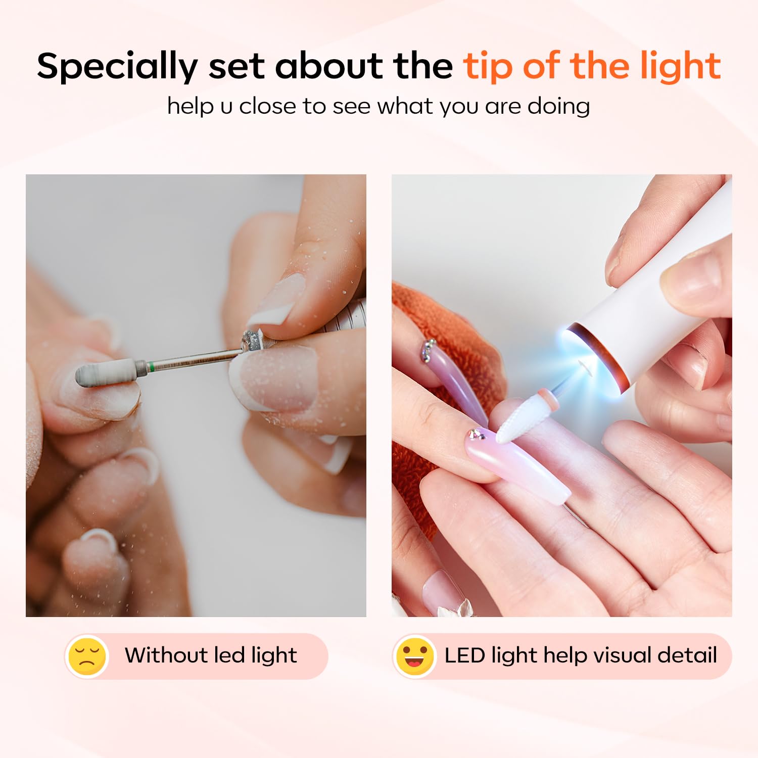 Modelones Electric Nail Drill, 14 Pcs Cordless Nail File with LED Light for Acrylic Gel Dip Powder Nails, Professional Nail Efile Kit with Nail Drill Bits & Sanding Bands for Quick Manicure Pedicure - Image 6