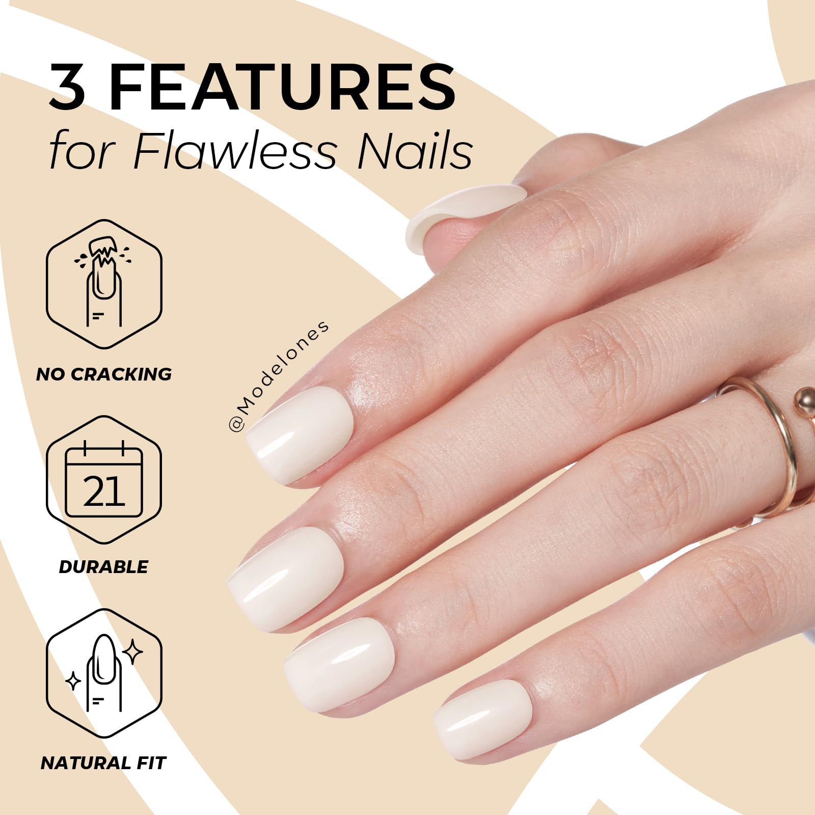 Modelones Extra Short Press on Nails, Milky White Squoval Fake Nails, Reusable Nail Kit with Nail Glue Adhesive Tabs Mini Nail File, Nails Press Ons 32Pcs 16 Sizes, Spring Women Girl Gift - Image 4