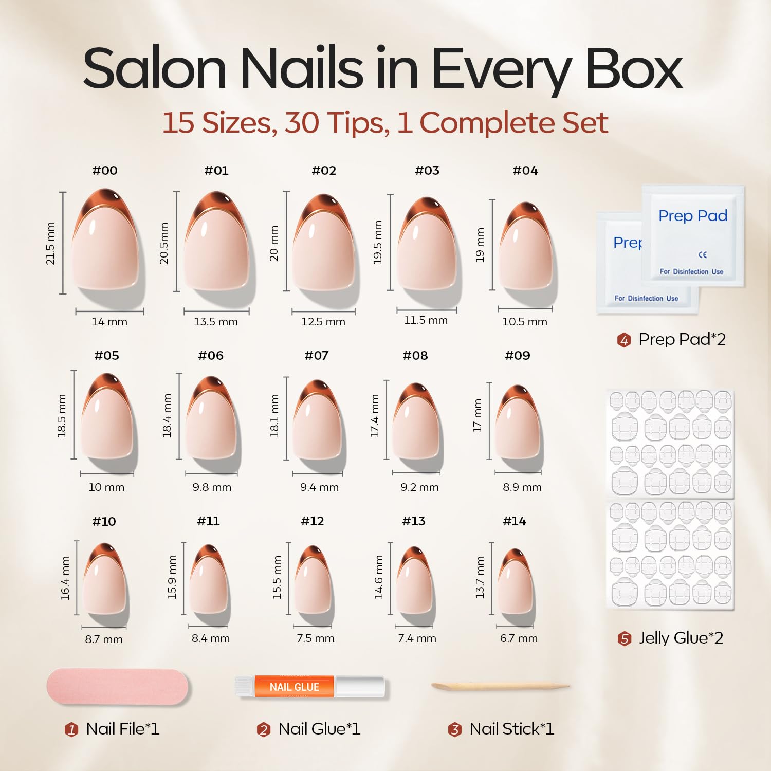 Modelones French Tip Press on Nails Almond, Short Almond Fake Nails, Semi-Transparent Soft Nail Kit with Nail Glue Adhesive Tabs Nail File, Salon Quality Nails Press Ons 30Pcs 15 Sizes, French Leopard - Image 4