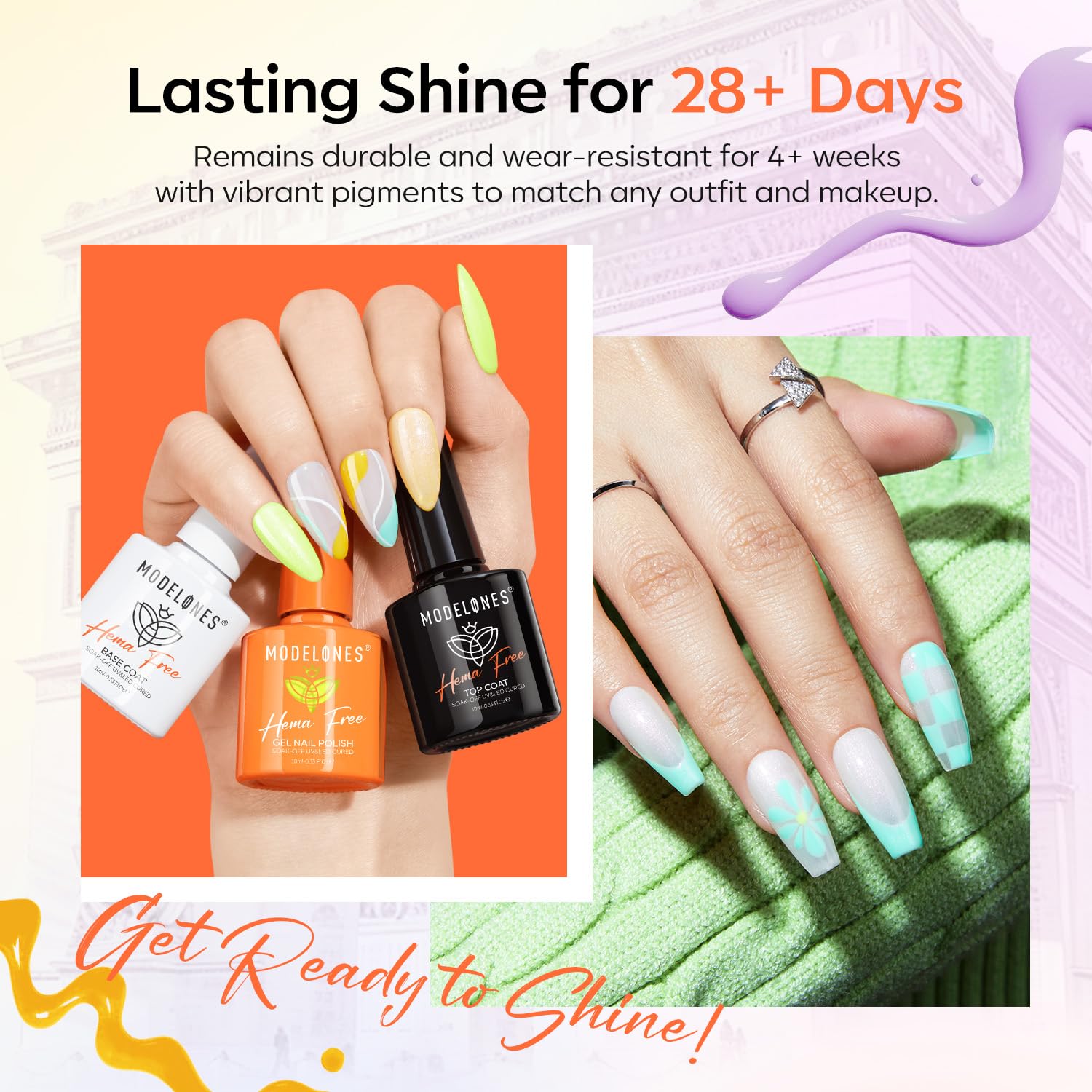 Modelones Gel Nail Polish Kit with U V Light, 6 Colors Hema-free Paris-Themed Summer Gel Nail Polish Set, Base&Top Coat, Decorations Gel Nail Kit Manicure DIY Nail Art Salon Home Gift For Women - Image 3