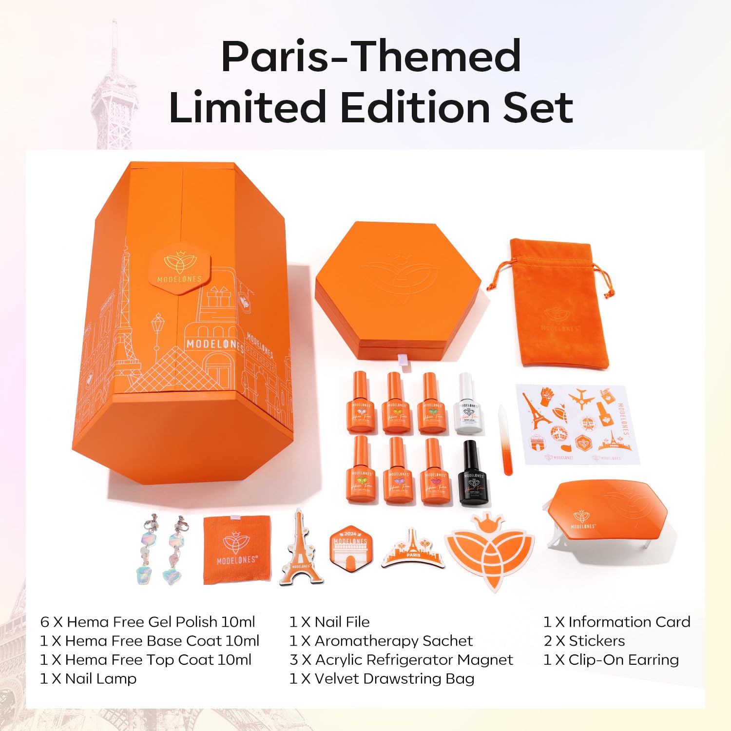 Modelones Gel Nail Polish Kit with U V Light, 6 Colors Hema-free Paris-Themed Summer Gel Nail Polish Set, Base&Top Coat, Decorations Gel Nail Kit Manicure DIY Nail Art Salon Home Gift For Women - Image 6