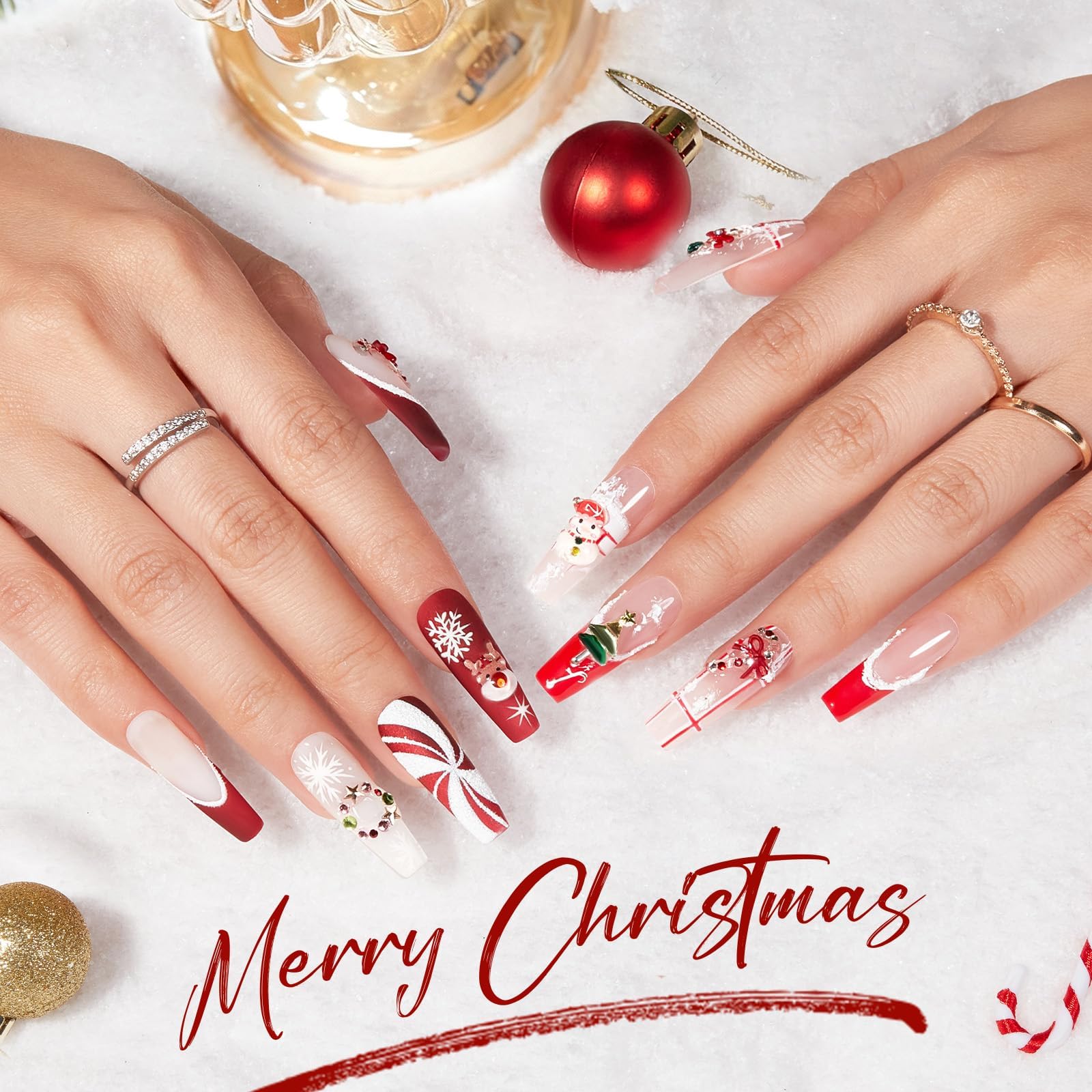 modelones Gel Nail Polish Nail Charms 12Pcs Christmas 3D Nail Gems Templates Christmas Tree Santa Claus Reindeer Snowman Snowflakes Gingerbread Man Nail Rhinestones for Winter Holiday DIY Nail Art - Image 3