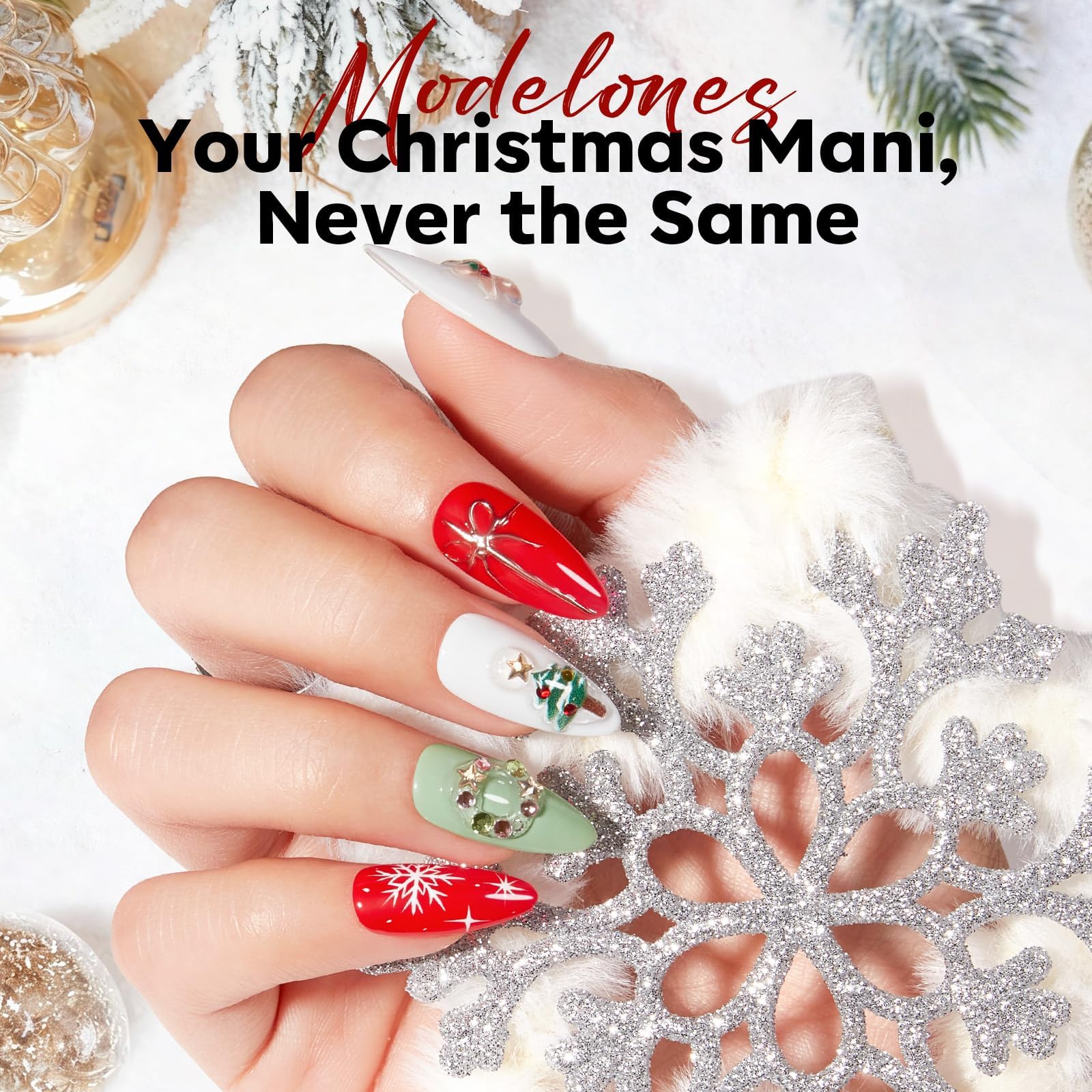 modelones Gel Nail Polish Nail Charms 12Pcs Christmas 3D Nail Gems Templates Christmas Tree Santa Claus Reindeer Snowman Snowflakes Gingerbread Man Nail Rhinestones for Winter Holiday DIY Nail Art - Image 5