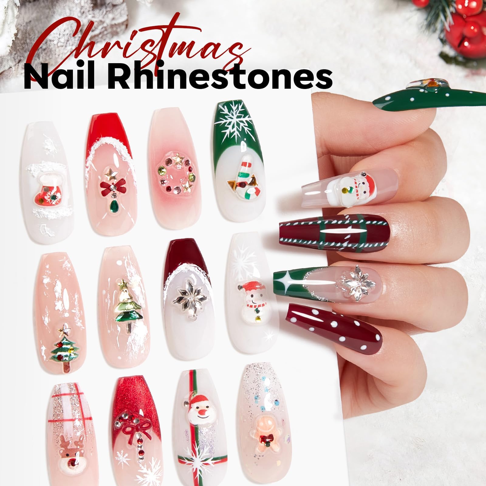 modelones Gel Nail Polish Nail Charms 12Pcs Christmas 3D Nail Gems Templates Christmas Tree Santa Claus Reindeer Snowman Snowflakes Gingerbread Man Nail Rhinestones for Winter Holiday DIY Nail Art - Image 7