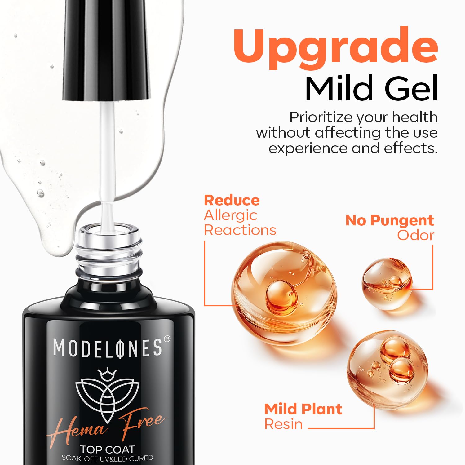 modelones Hema-Free Gel Base and Top Coat Set 2 Pcs & 48W U V LED Nail Lamp, Gooseneck U V Lamp - Image 3