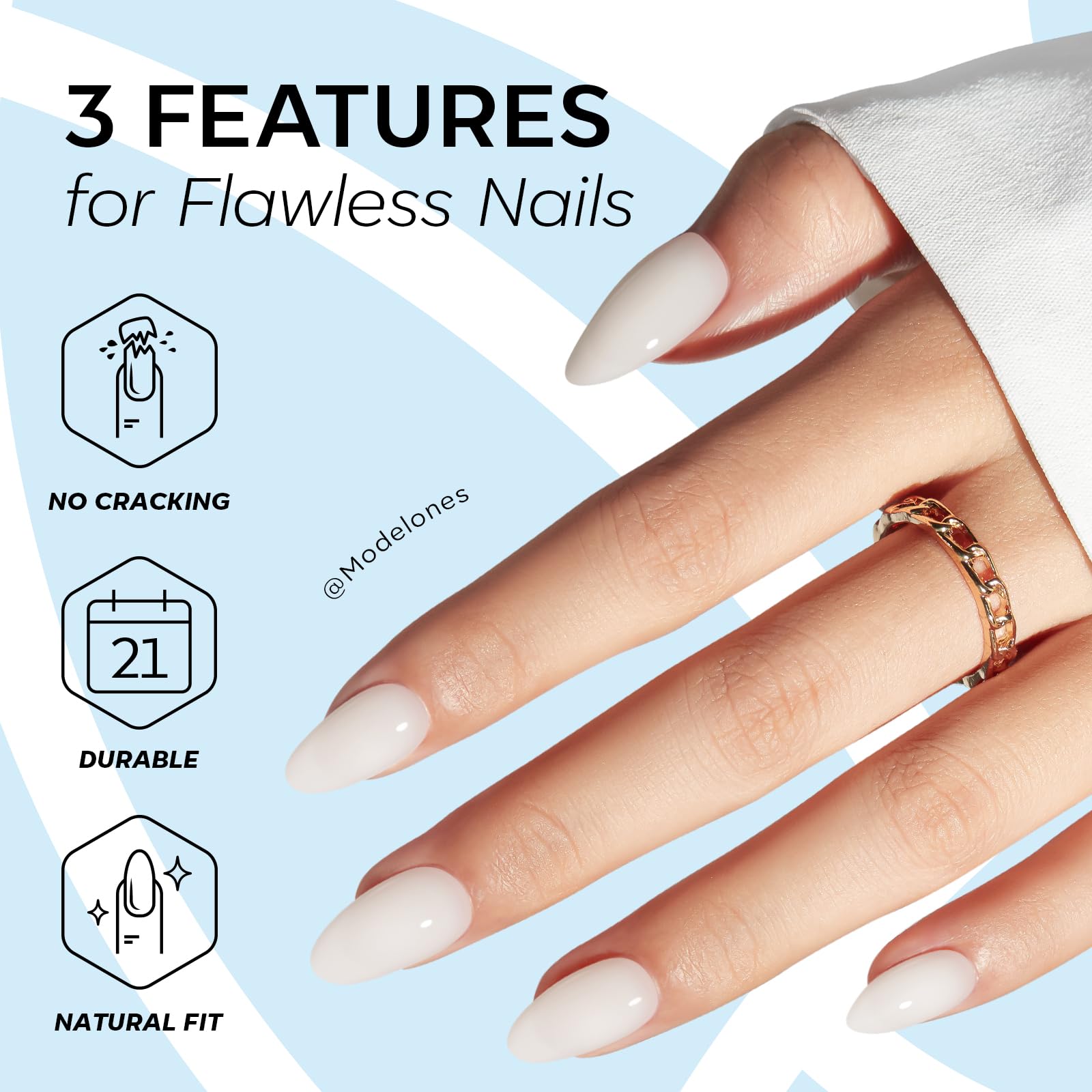 Modelones Jelly White Press on Nails Almond, Short Fake Nails, Reusable Nail Kit with Nail Glue Adhesive Tabs Mini Nail File, Nails Press Ons 32Pcs 16 Sizes, Women Girl Gift ﻿ - Image 3