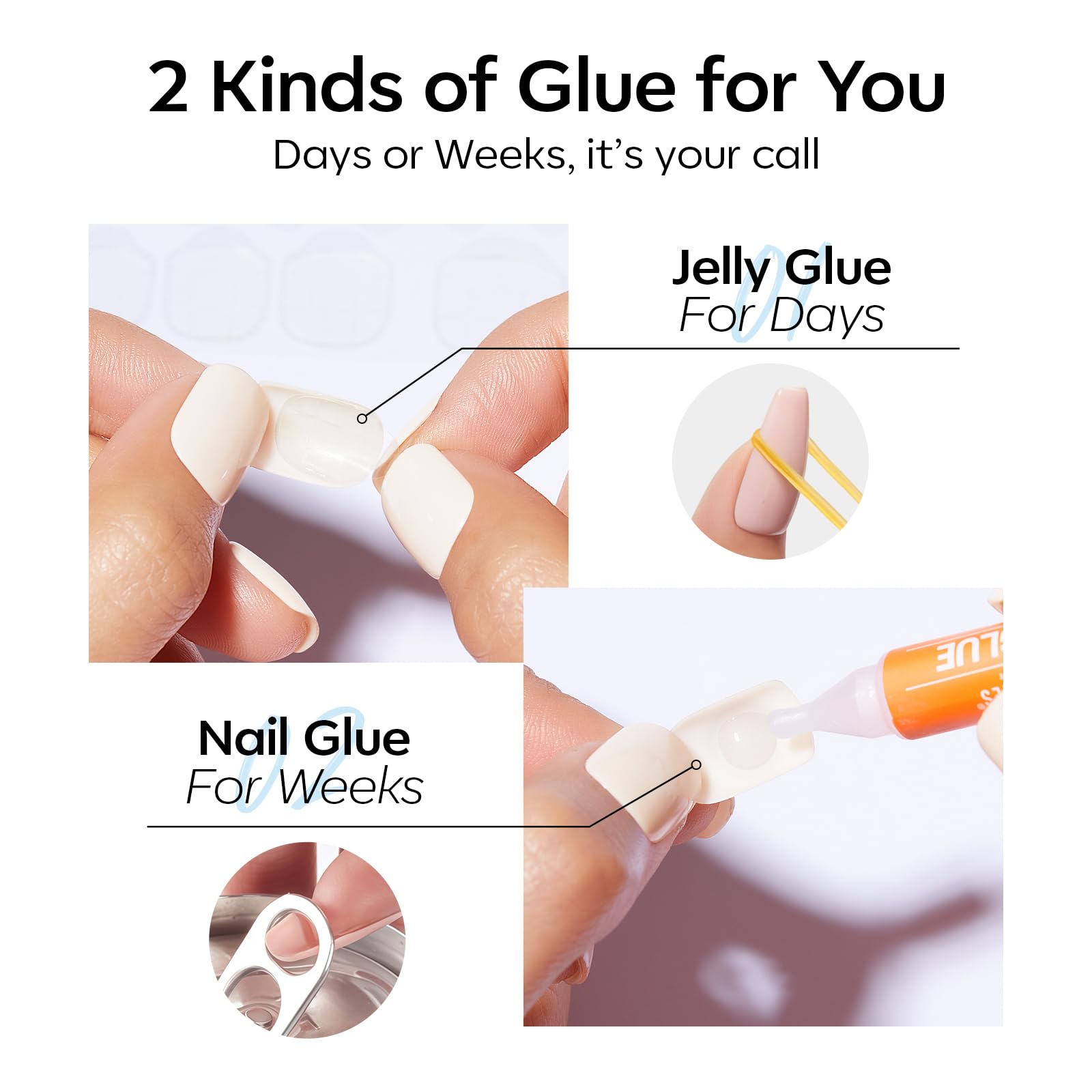 Modelones Jelly White Press on Nails Almond, Short Fake Nails, Reusable Nail Kit with Nail Glue Adhesive Tabs Mini Nail File, Nails Press Ons 32Pcs 16 Sizes, Women Girl Gift ﻿ - Image 7