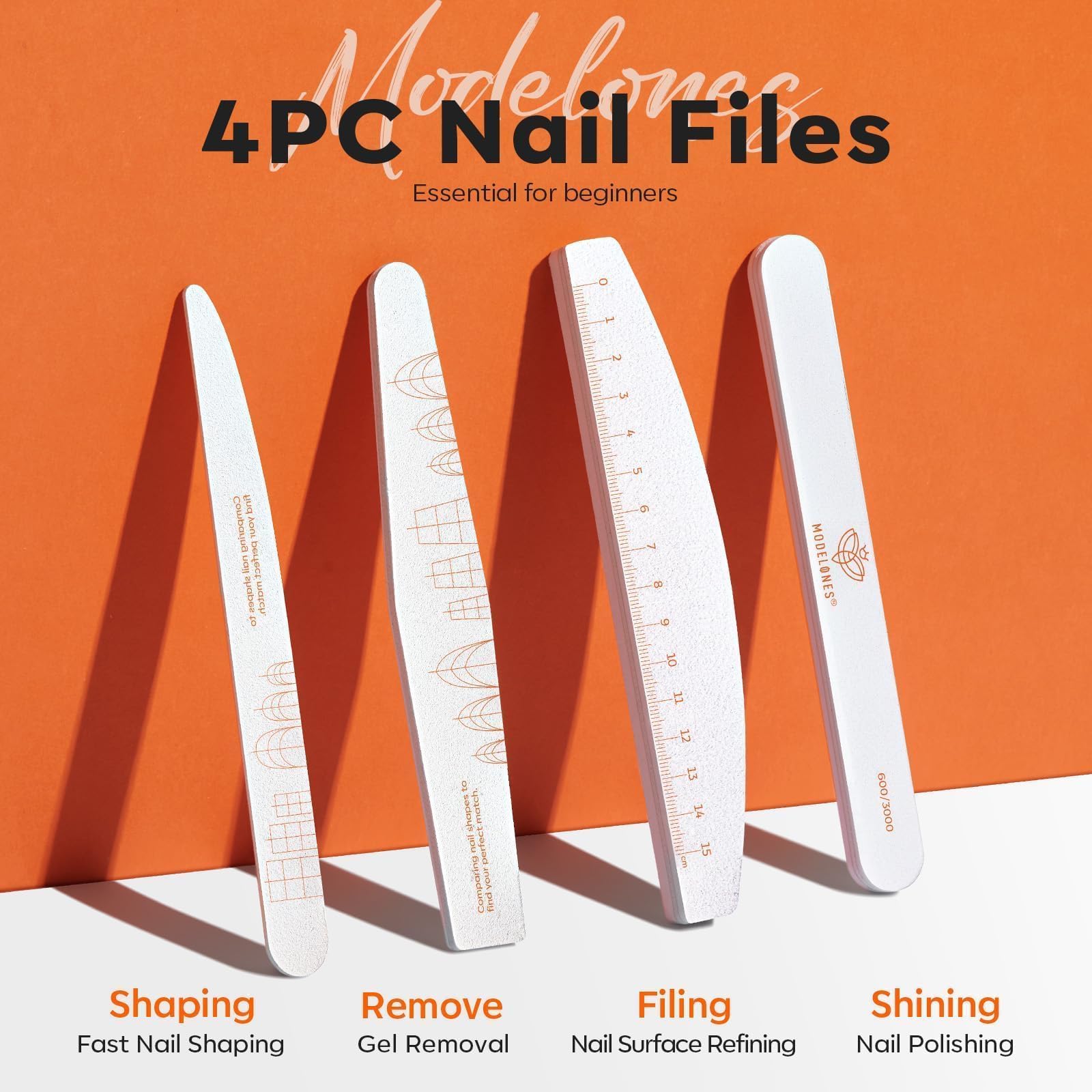 Modelones Nail Files and Nail Buffers Blocks 4 PCS, Double Side Trimed & Shaped Emery Board 100/150/180 Grits 600/3000 Nail Shine Polishing Stick, Reusable Washable Anti-bend Anti-drop Particles White - Image 8