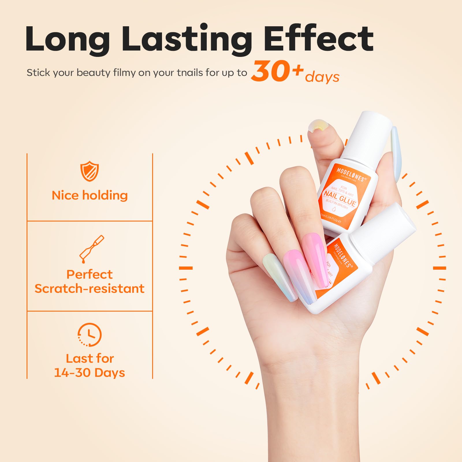 Modelones Nail Glue for Press Ons Nails Strong 2pcs 14ml Nails Tips Brush On Long Lasting Adhesive NO Cure - Image 4