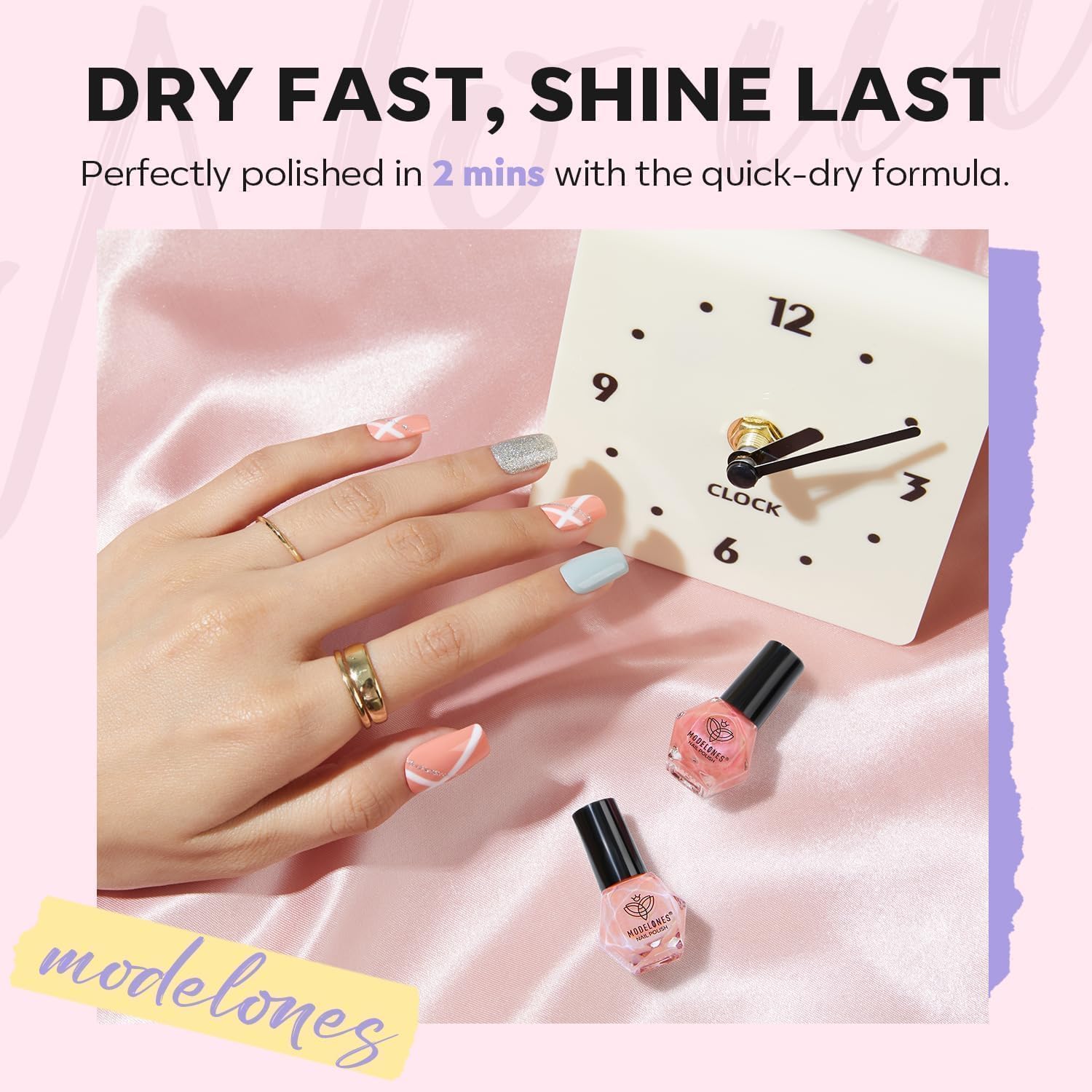 modelones Nail Polish Set 6 Colors, Pearl Pink Grey Beige Mini Quick Dry Nail Lacquer Kit, Bubble Bath Shimmer Pearlescent DIY Home Salon Nail Art Manicure Gift for Women Girls - Image 3