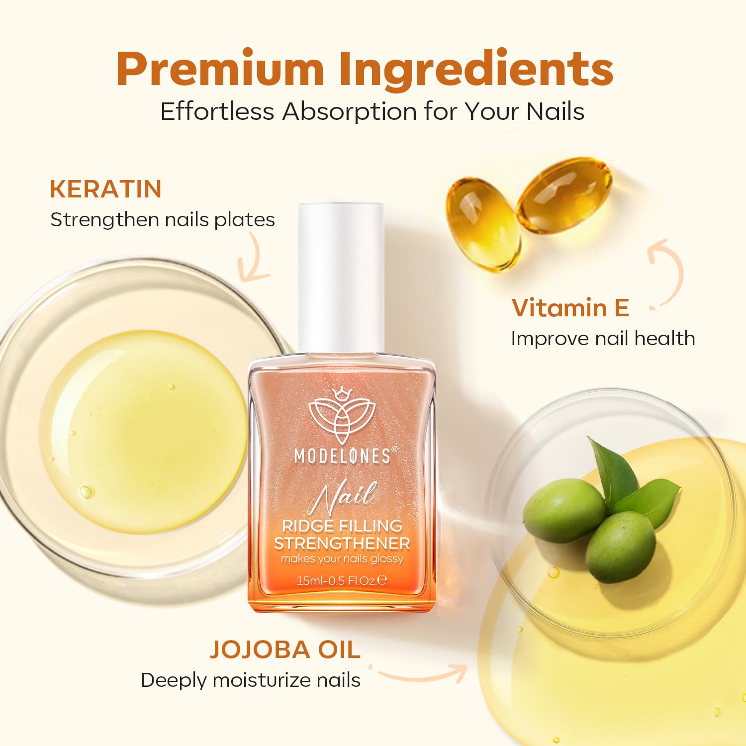 modelones Nail Strengthener and Growth Glitter Dark Brown Nail Polish Nail Repair for Damaged Nails Hardener Extra Strong and Growth Nail Care Gifts for Women Nail Ridge Filler 15ml - Image 5