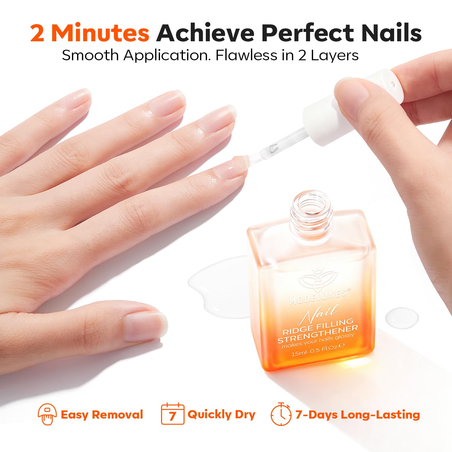 modelones Nail Strengthener and Growth Scented Clear Nail Polish Nail Repair for Damaged Nails Hardener Extra Strong and Growth for Women Nail Care Natural Concealer Foundation 15 Ml 0.5 Fl Oz - Image 6