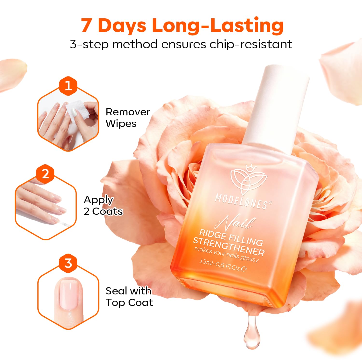 modelones Nail Strengthener and Growth Scented Clear Nail Polish Nail Repair for Damaged Nails Hardener Extra Strong and Growth for Women Nail Care Natural Concealer Foundation 15 Ml 0.5 Fl Oz - Image 7