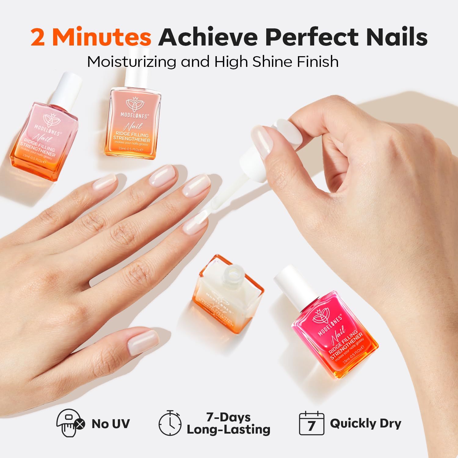 modelones Nail Strengthener Kits Milky White Glitter Pink Nude Nail Polish Sets Nail Repair for Damaged Nails Strengthener and Growth for Thin Weak & Damaged Nail Care Kit for Women 4 Pcs Gifts Sets - Image 4