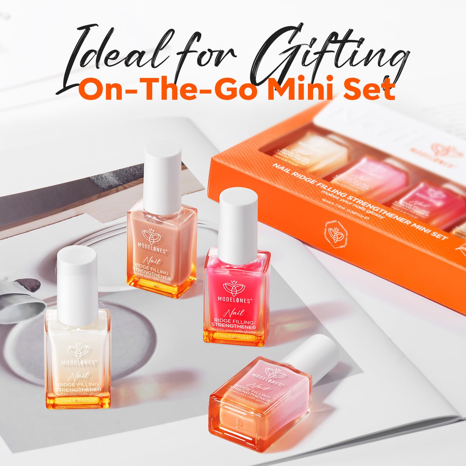 modelones Nail Strengthener Kits Milky White Glitter Pink Nude Nail Polish Sets Nail Repair for Damaged Nails Strengthener and Growth for Thin Weak & Damaged Nail Care Kit for Women 4 Pcs Gifts Sets - Image 6