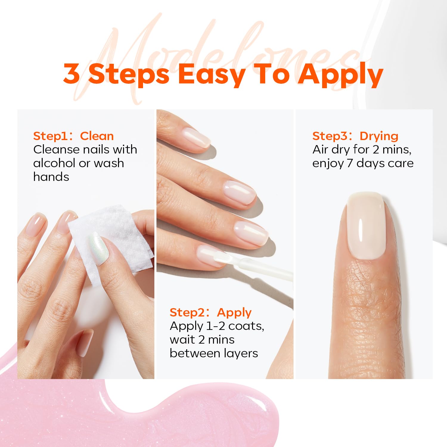 modelones Nail Strengthener Kits Milky White Glitter Pink Nude Nail Polish Sets Nail Repair for Damaged Nails Strengthener and Growth for Thin Weak & Damaged Nail Care Kit for Women 4 Pcs Gifts Sets - Image 7