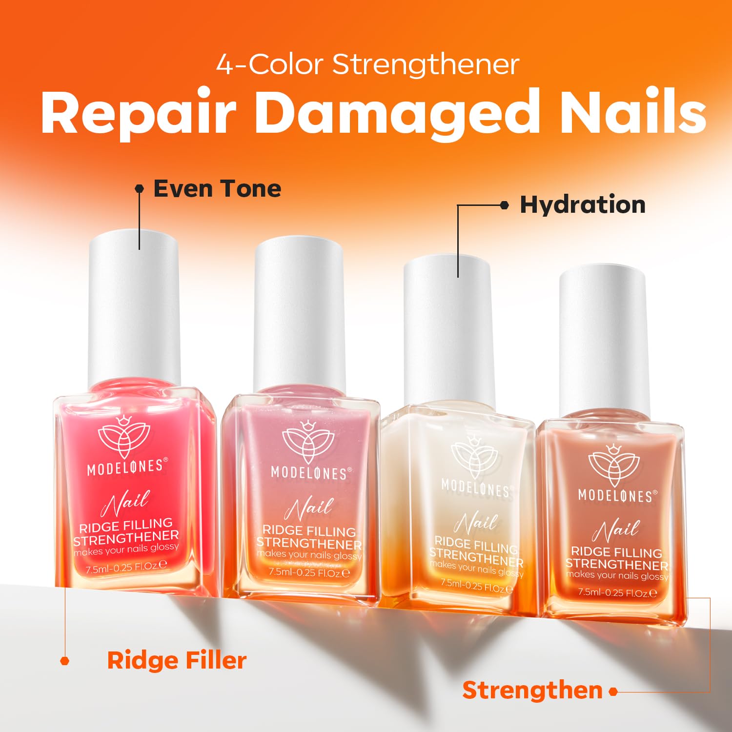 modelones Nail Strengthener Kits Milky White Glitter Pink Nude Nail Polish Sets Nail Repair for Damaged Nails Strengthener and Growth for Thin Weak & Damaged Nail Care Kit for Women 4 Pcs Gifts Sets - Image 9