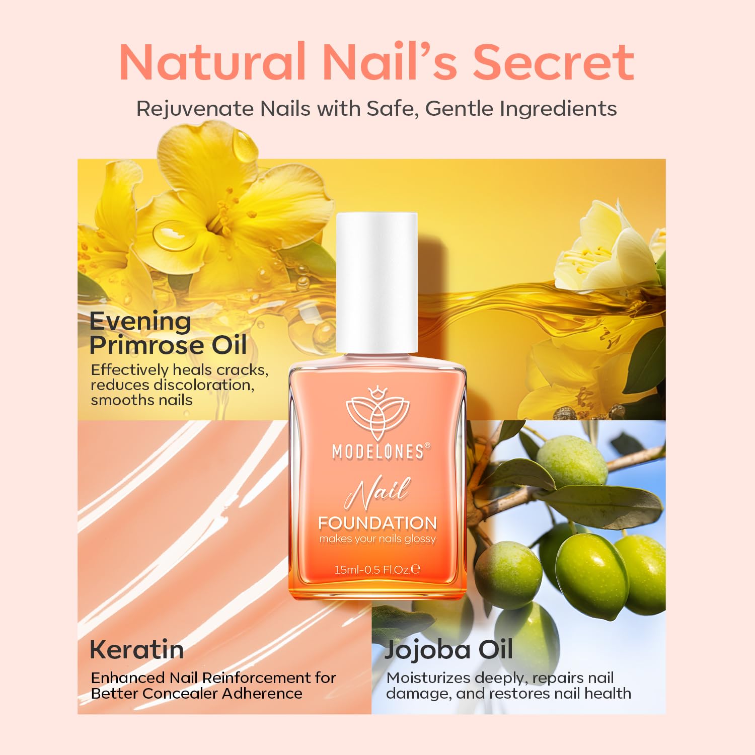 modelones Nail Strengthener Nude Nail Repair for Damaged Nails Strengthening Polish 15ml Nail Growth and Strengthener Natural Concealer Foundation Nail Care Gifts for Women - Image 5