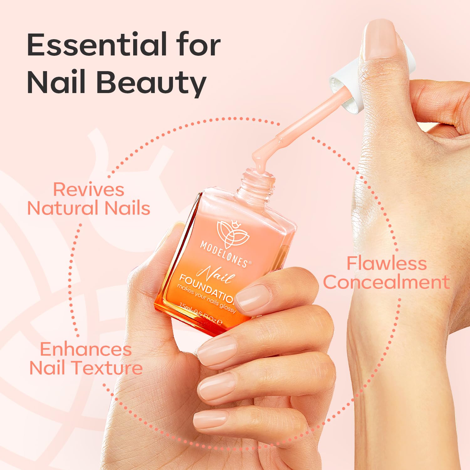 modelones Nail Strengthener Nude Nail Repair for Damaged Nails Strengthening Polish 15ml Nail Growth and Strengthener Natural Concealer Foundation Nail Care Gifts for Women - Image 6