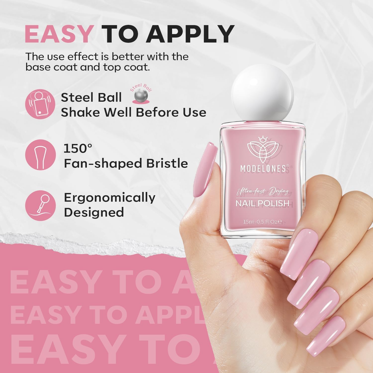 modelones Natural Pink Nail Polish, 15 ml Baby Pink Quick Dry Nail Lacquer Strengthener Long Last Shine Fingernail Toe Nail Art DIY Home Travel Manicure Gift for Women Girls 0.5 Fl Oz - Image 5