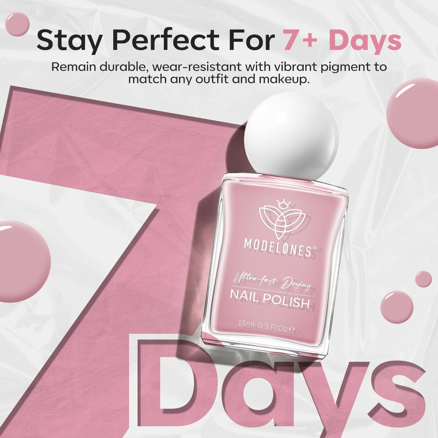 modelones Natural Pink Nail Polish, 15 ml Baby Pink Quick Dry Nail Lacquer Strengthener Long Last Shine Fingernail Toe Nail Art DIY Home Travel Manicure Gift for Women Girls 0.5 Fl Oz - Image 6