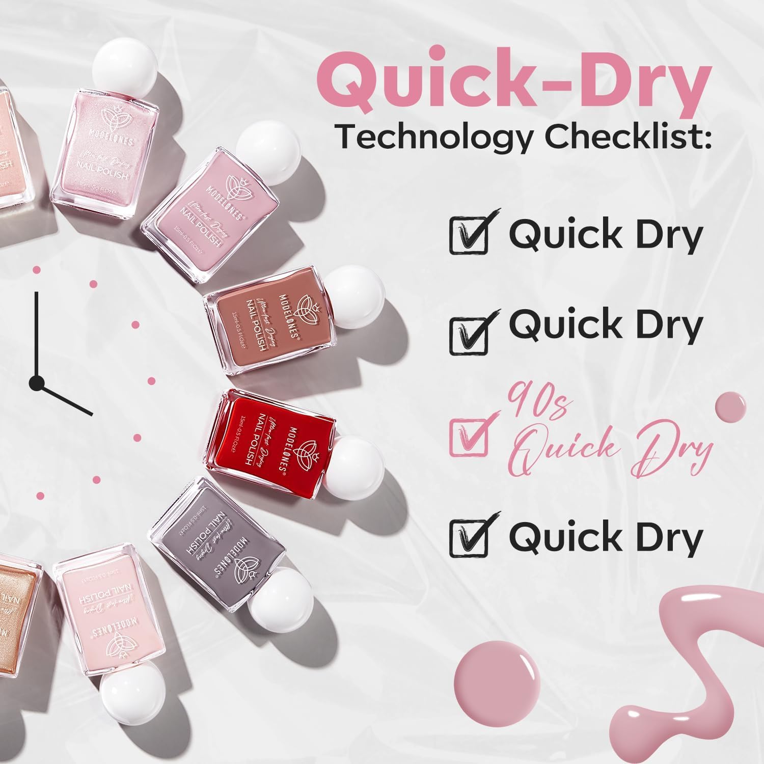 modelones Natural Pink Nail Polish, 15 ml Baby Pink Quick Dry Nail Lacquer Strengthener Long Last Shine Fingernail Toe Nail Art DIY Home Travel Manicure Gift for Women Girls 0.5 Fl Oz - Image 7